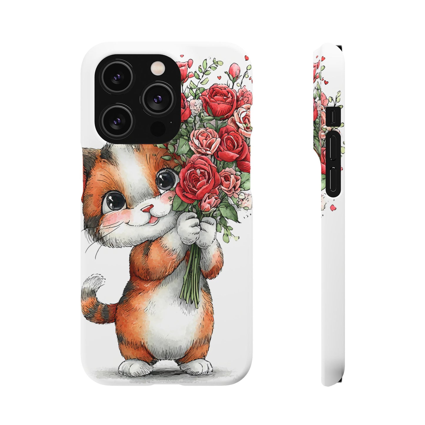 Cute Cat Snap Case with Floral Design, Pet Lovers Gift, Phone Protector for Valentine's Day, Cute Kitty Case, Animal Art Cover