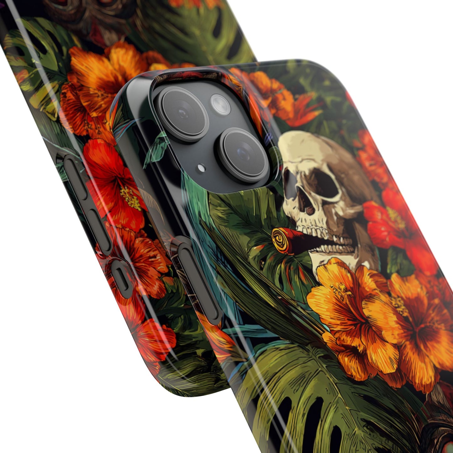 Tropical Skull Phone Case - Vibrant Floral Design, Skull Case for iPhone, Unique Tropical Art, Gift for Beach Lovers, Halloween Decor