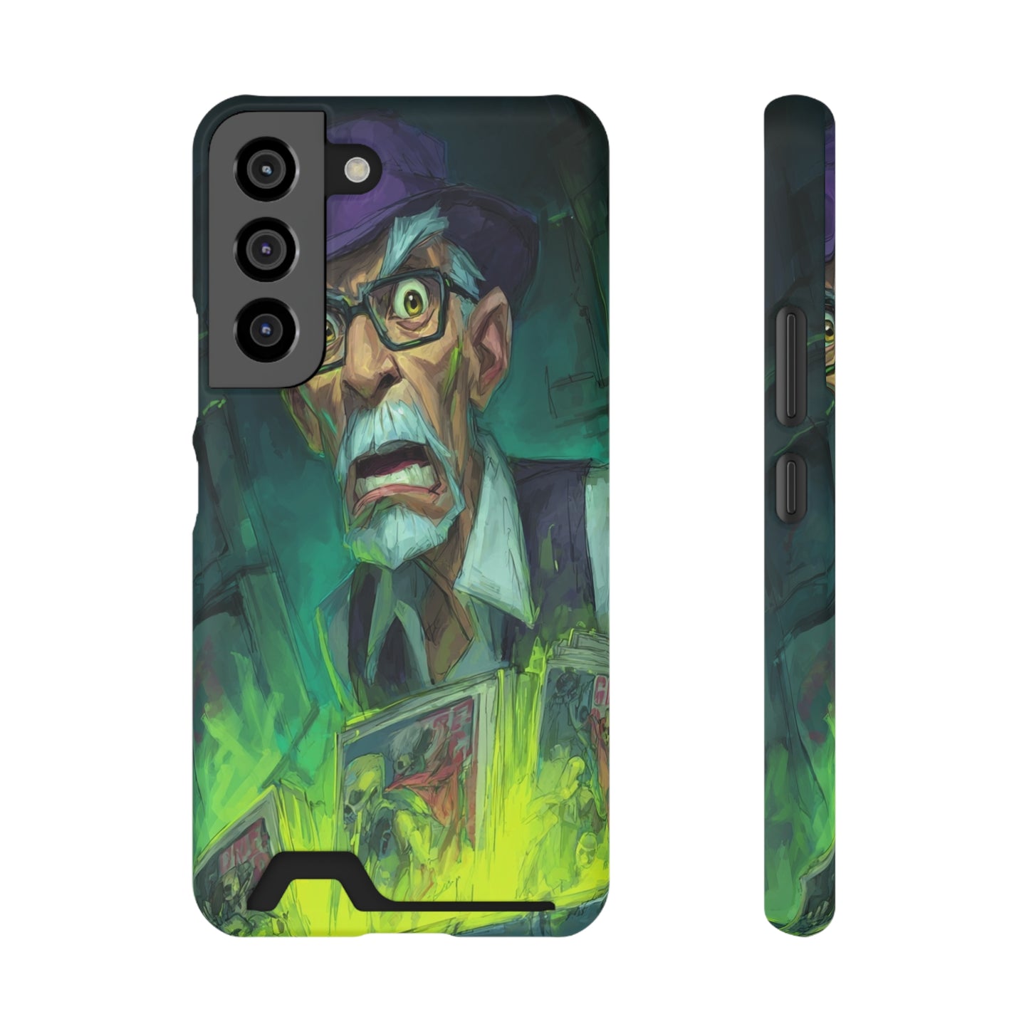 Spooky Illustrated Phone Case with Card Holder, Halloween Accessory, Unique Gift for Horror Fans, Stylish Phone Cover, Functional & Fun