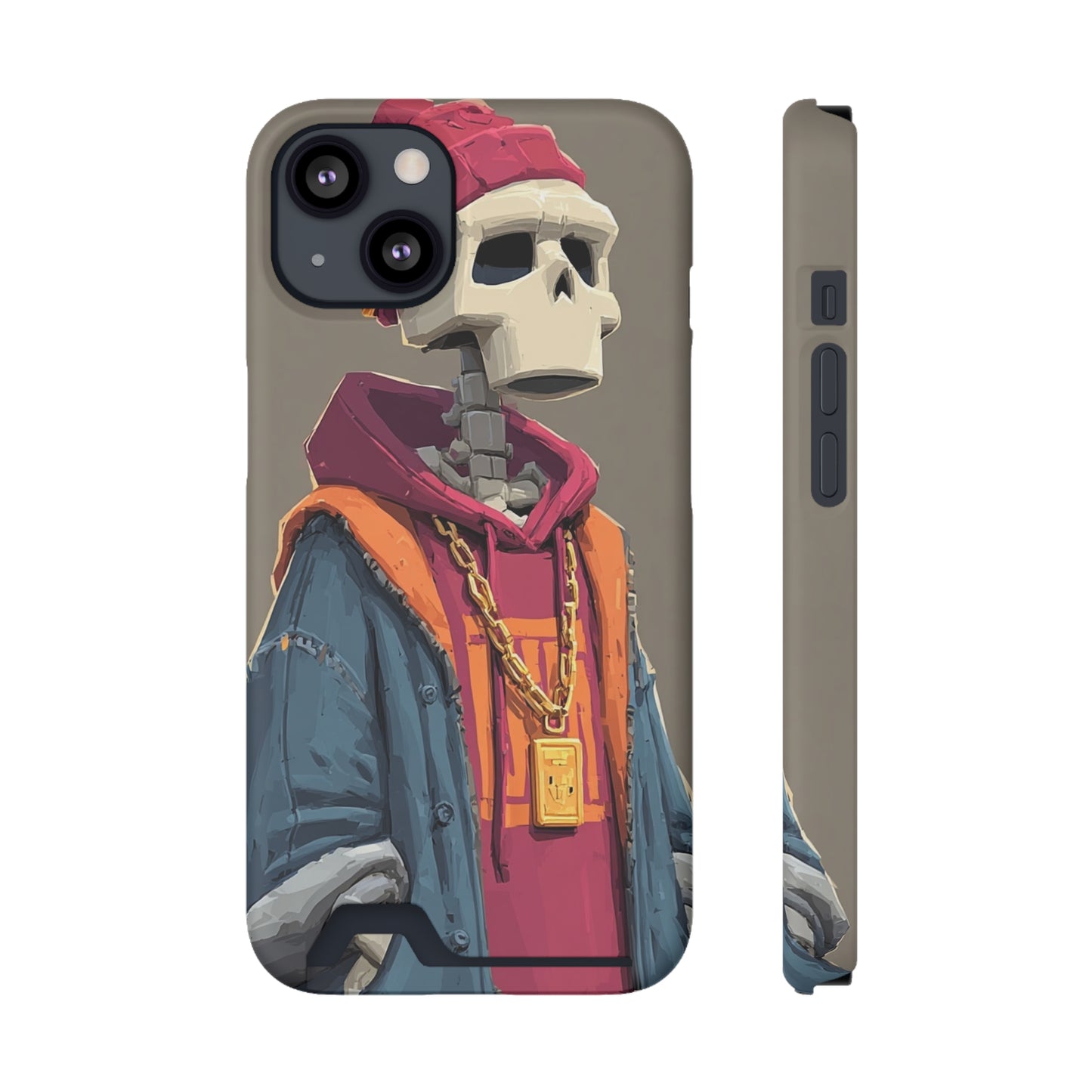 Stylish Skeleton Phone Case with Card Holder, Trendy Skull Case, Unique Gift for Tech Lovers, Halloween Decor, Everyday Use