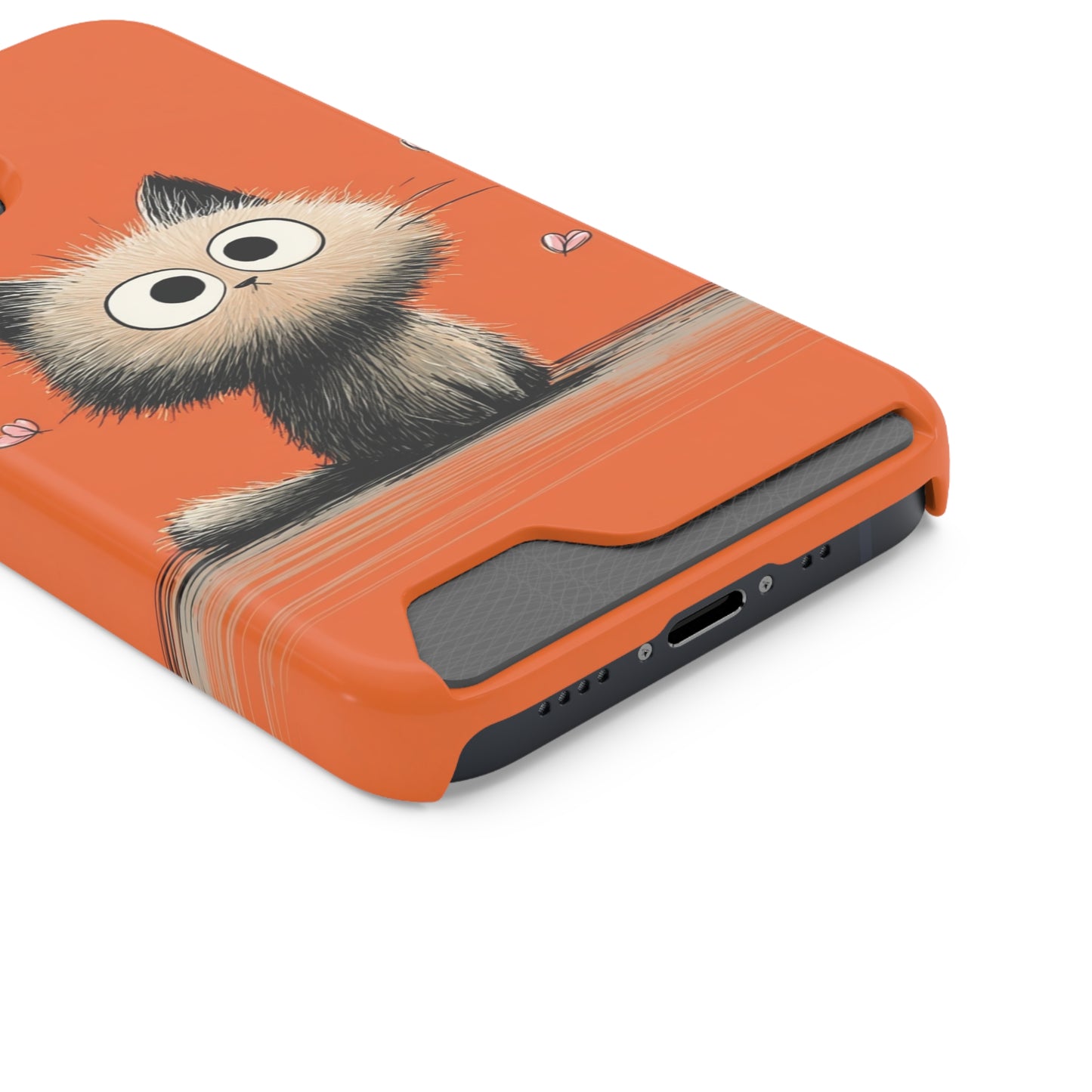 Cute Cat Phone Case with Card Holder, Playful Kitty Design, Pet Lover Gift, Cat Mom Accessory, Fun Birthday Present, Orange Cat Phone Case