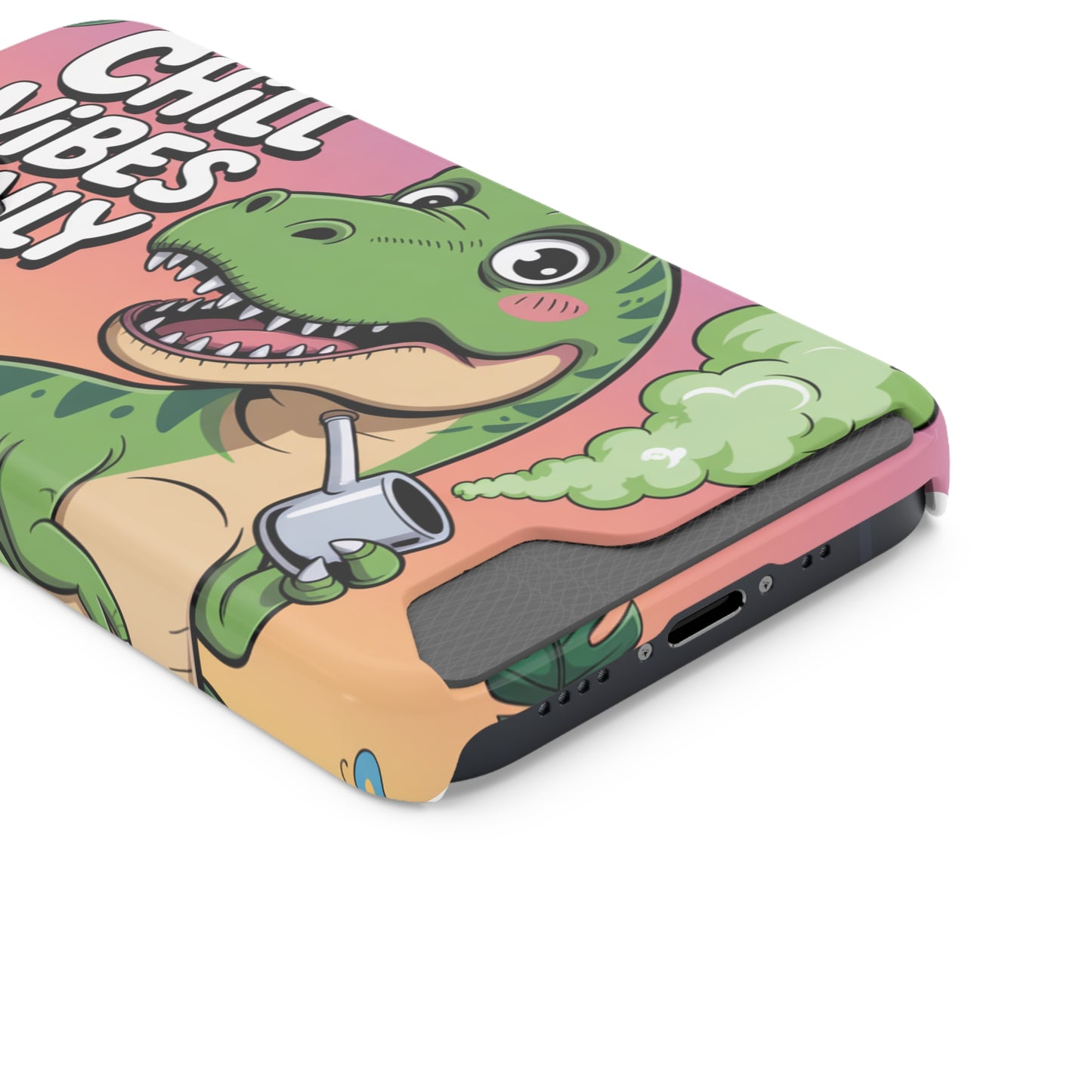 Chill Vibes Phone Case with Card Holder, Fun Dino Design for Teens, Cute Gift, Summer Vibes, Trendy Accessories