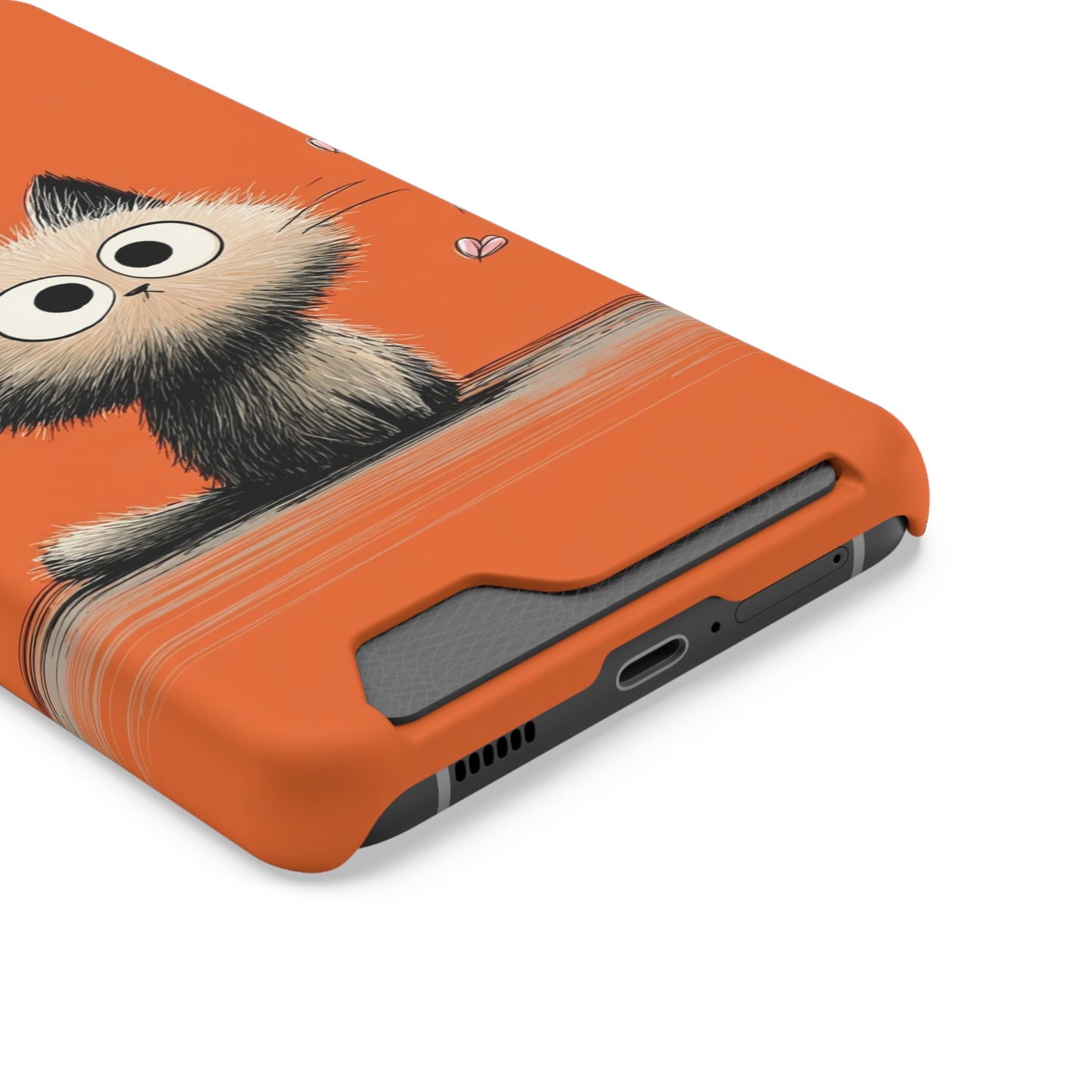 Cute Cat Phone Case with Card Holder, Playful Kitty Design, Pet Lover Gift, Cat Mom Accessory, Fun Birthday Present, Orange Cat Phone Case