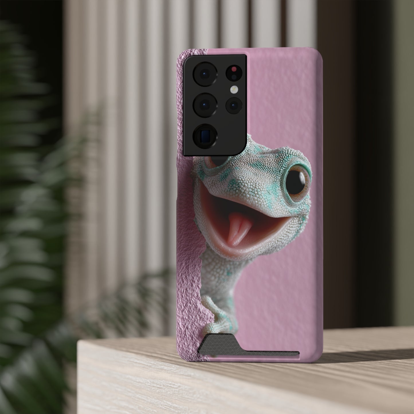 Fun Gecko Phone Case with Card Holder, Cute Cell Phone Accessory, Animal Lover Gift, Party Favor, Unique Phone Cover