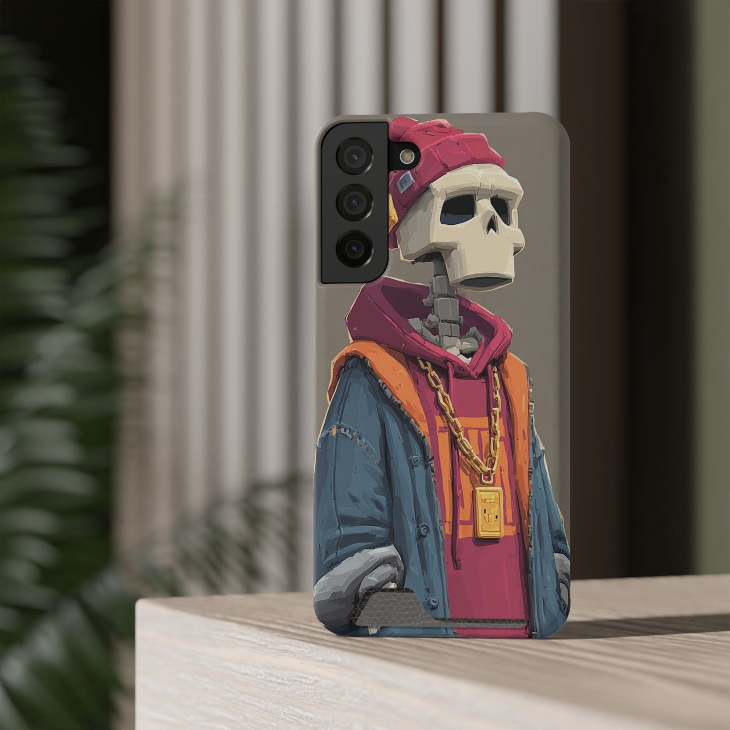 Stylish Skeleton Phone Case with Card Holder, Trendy Skull Case, Unique Gift for Tech Lovers, Halloween Decor, Everyday Use