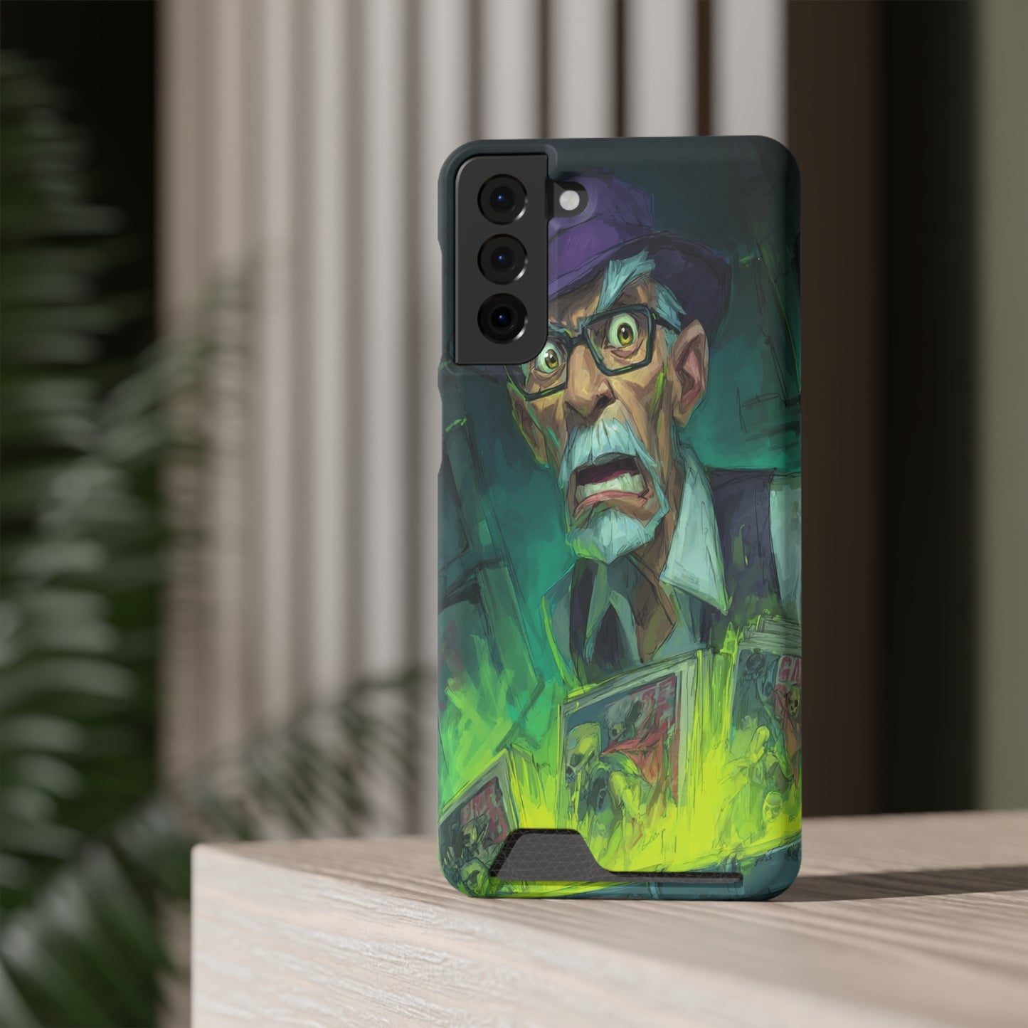 Spooky Illustrated Phone Case with Card Holder, Halloween Accessory, Unique Gift for Horror Fans, Stylish Phone Cover, Functional & Fun