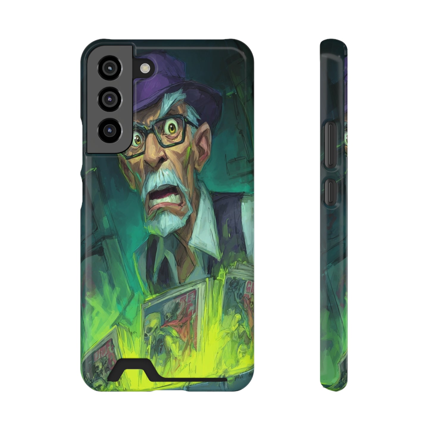 Spooky Illustrated Phone Case with Card Holder, Halloween Accessory, Unique Gift for Horror Fans, Stylish Phone Cover, Functional & Fun