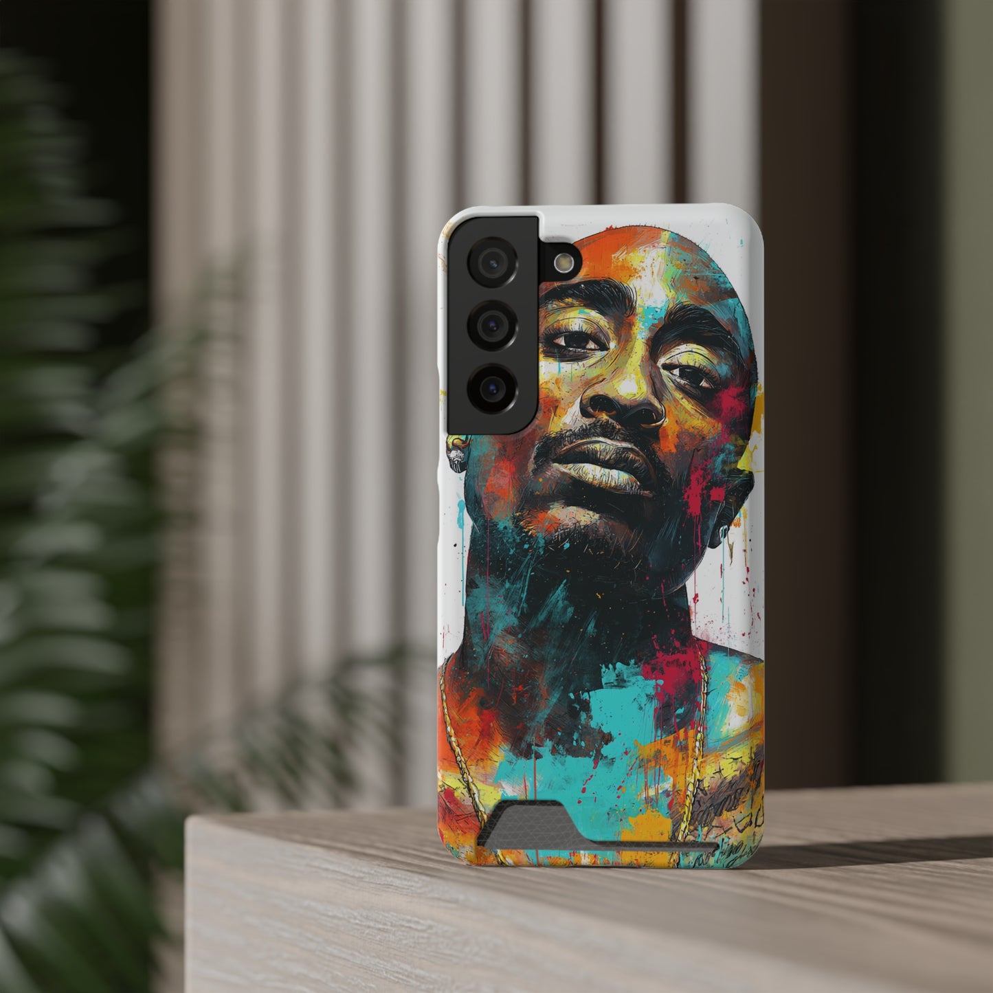 Vibrant Phone Case with Card Holder, Abstract Art Phone Cover, Stylish Smartphone Case, Unique Gift for Music Lovers, Hip-Hop Inspired Case