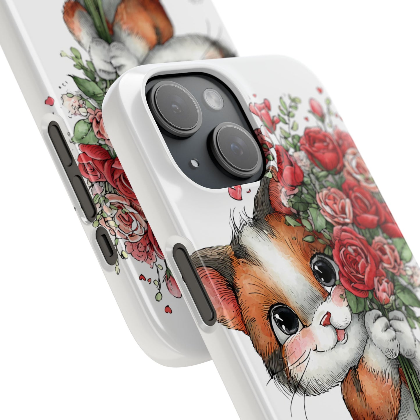 Cute Cat Snap Case with Floral Design, Pet Lovers Gift, Phone Protector for Valentine's Day, Cute Kitty Case, Animal Art Cover