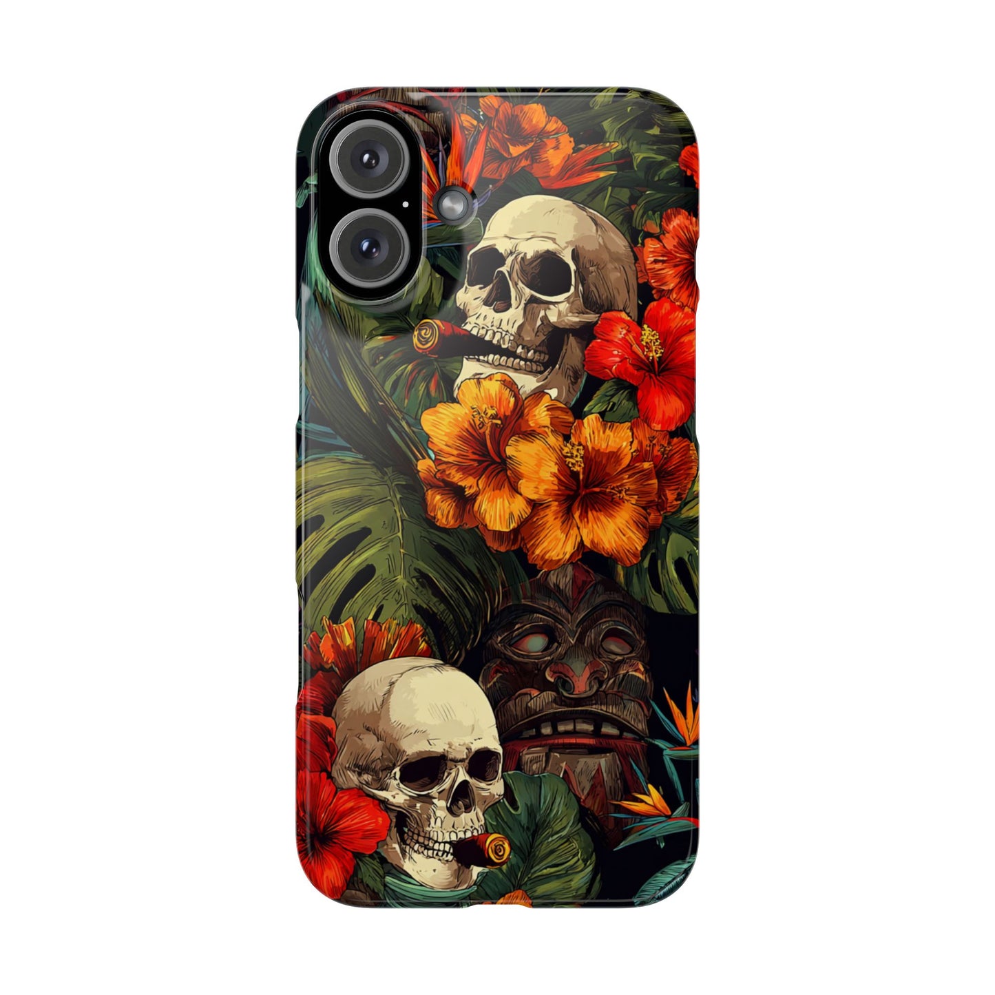 Tropical Skull Phone Case - Vibrant Floral Design, Skull Case for iPhone, Unique Tropical Art, Gift for Beach Lovers, Halloween Decor