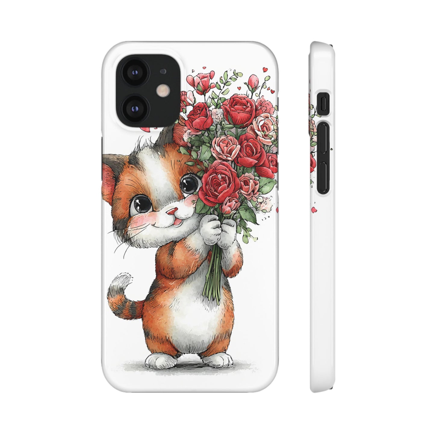 Cute Cat Snap Case with Floral Design, Pet Lovers Gift, Phone Protector for Valentine's Day, Cute Kitty Case, Animal Art Cover