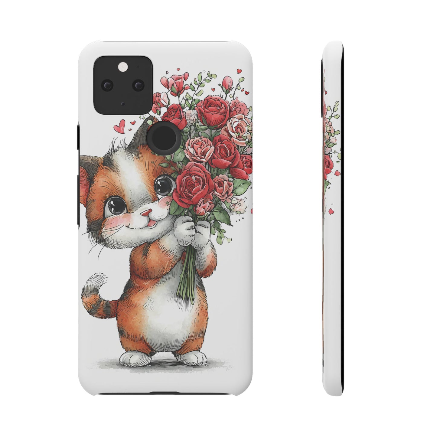 Cute Cat Snap Case with Floral Design, Pet Lovers Gift, Phone Protector for Valentine's Day, Cute Kitty Case, Animal Art Cover
