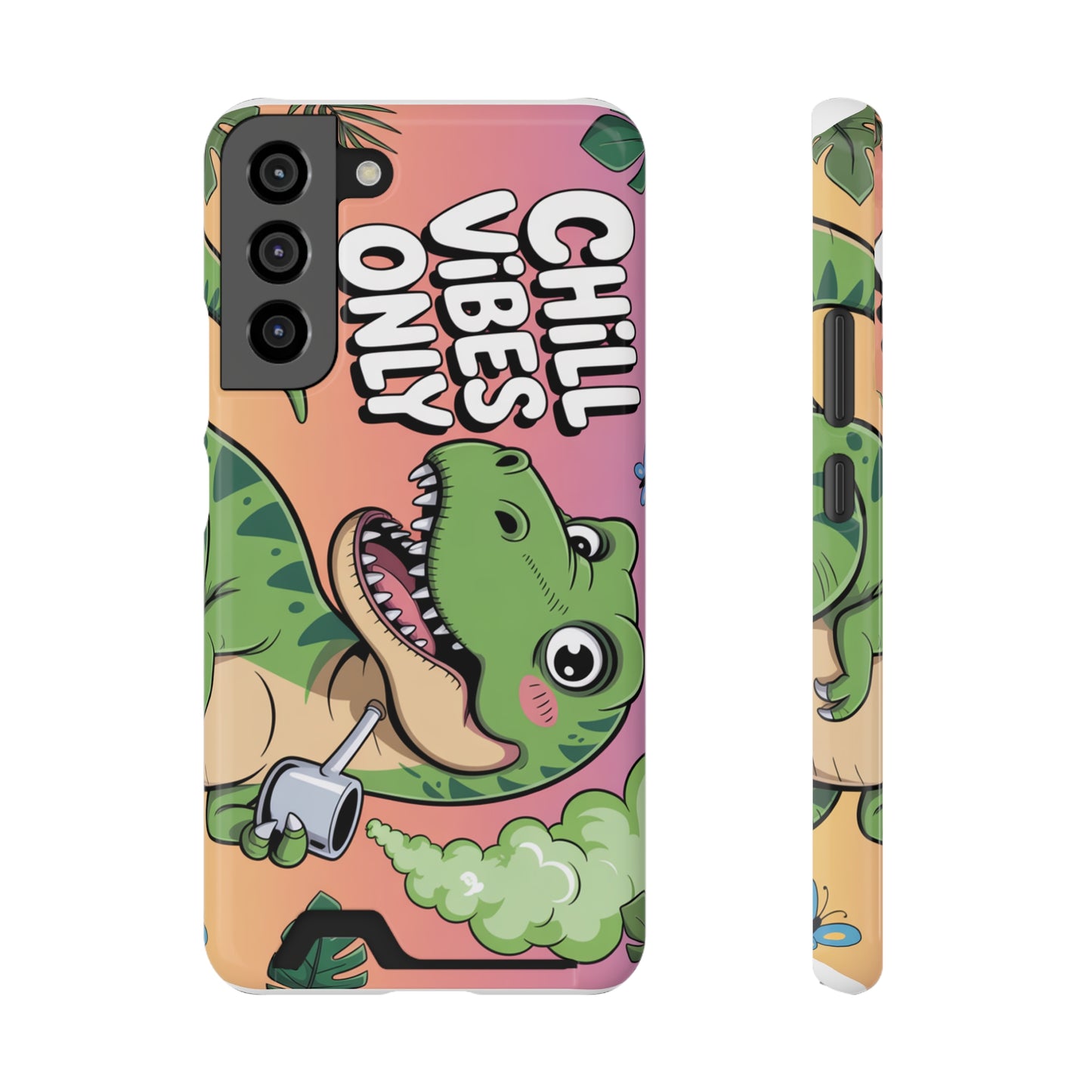 Chill Vibes Phone Case with Card Holder, Fun Dino Design for Teens, Cute Gift, Summer Vibes, Trendy Accessories
