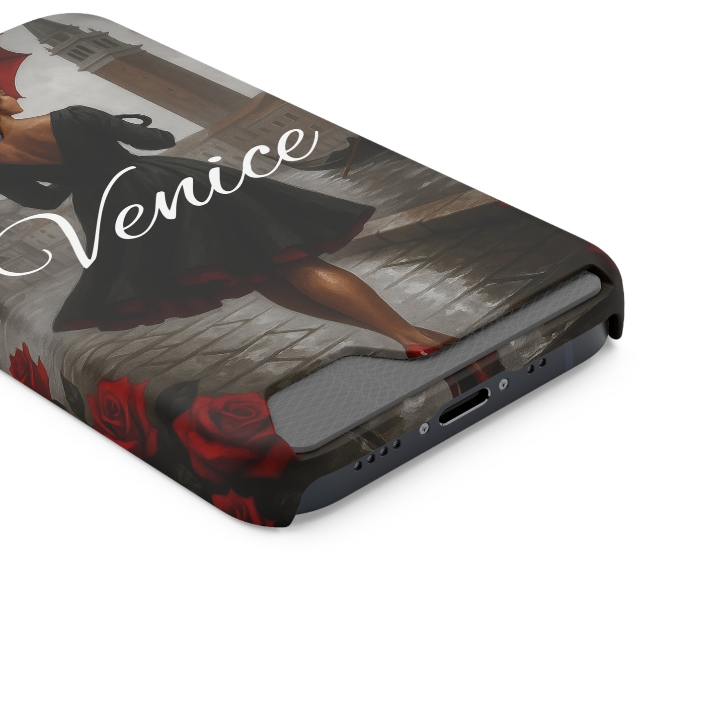 Phone Case With Card Holder, Venice Woman Design, Rainy Day Phone Wallet, Traveler Gift, Italian Art Accessory, Cute Cellphone Cover