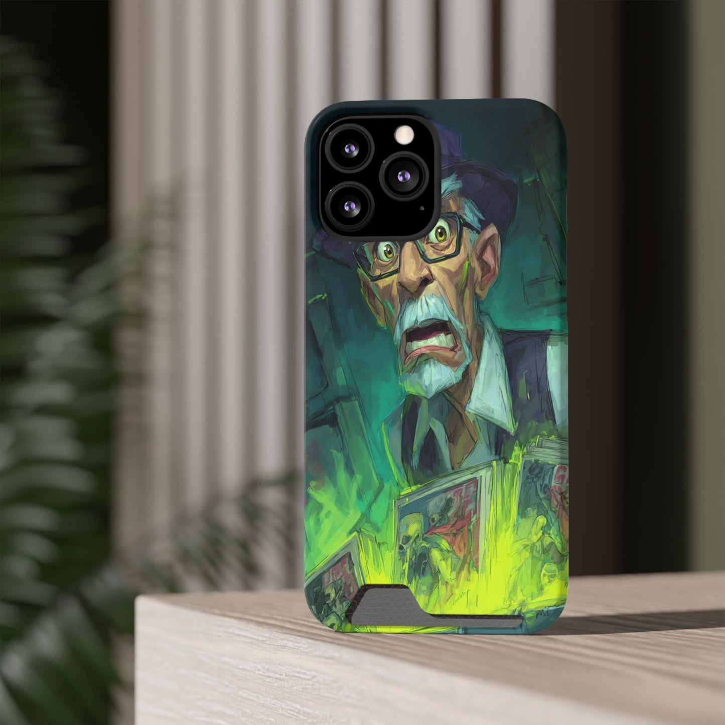 Spooky Illustrated Phone Case with Card Holder, Halloween Accessory, Unique Gift for Horror Fans, Stylish Phone Cover, Functional & Fun
