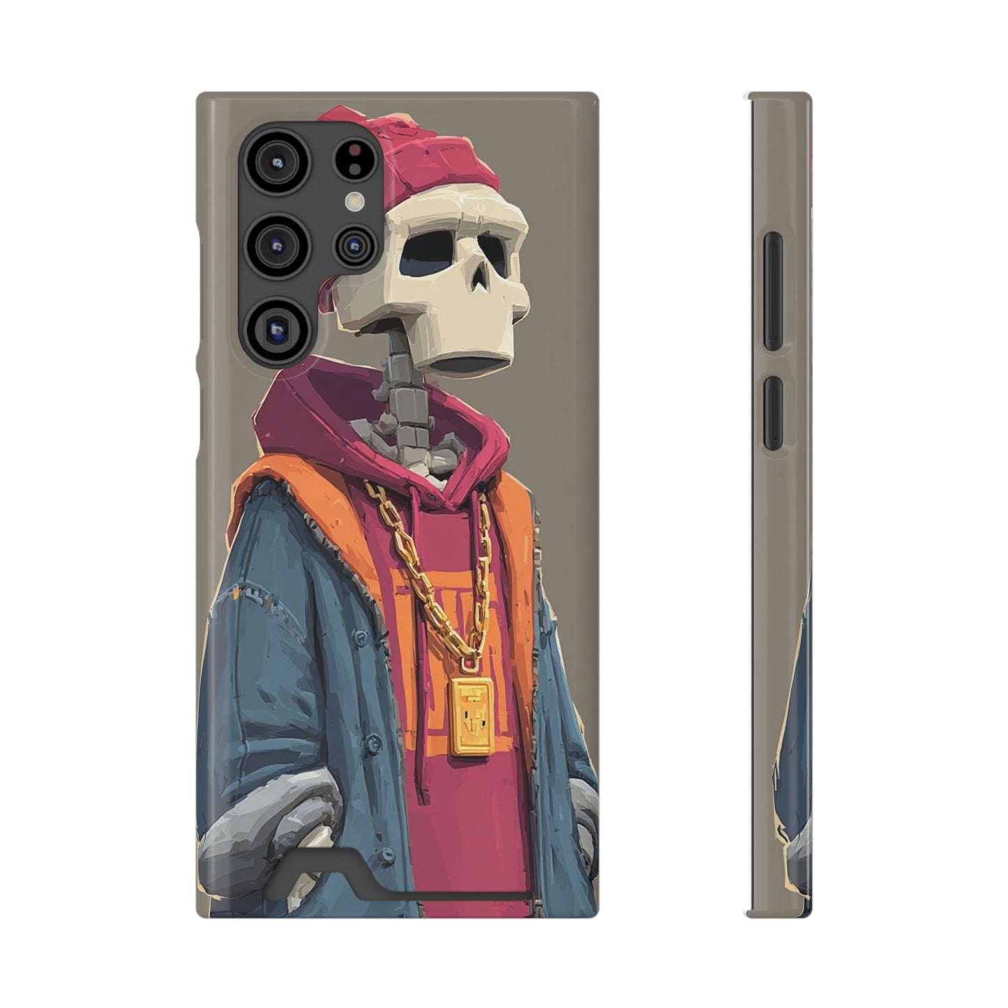 Stylish Skeleton Phone Case with Card Holder, Trendy Skull Case, Unique Gift for Tech Lovers, Halloween Decor, Everyday Use