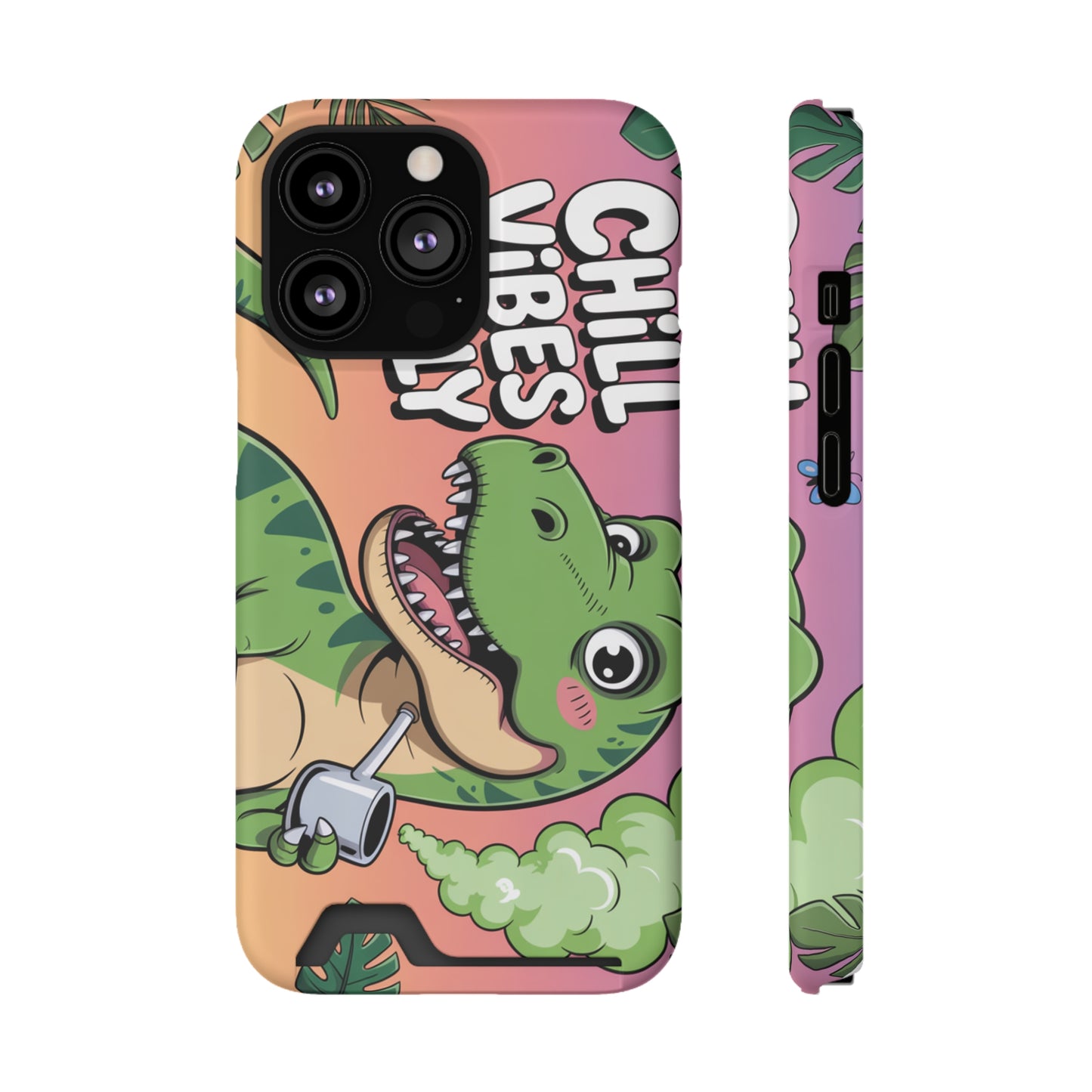 Chill Vibes Phone Case with Card Holder, Fun Dino Design for Teens, Cute Gift, Summer Vibes, Trendy Accessories