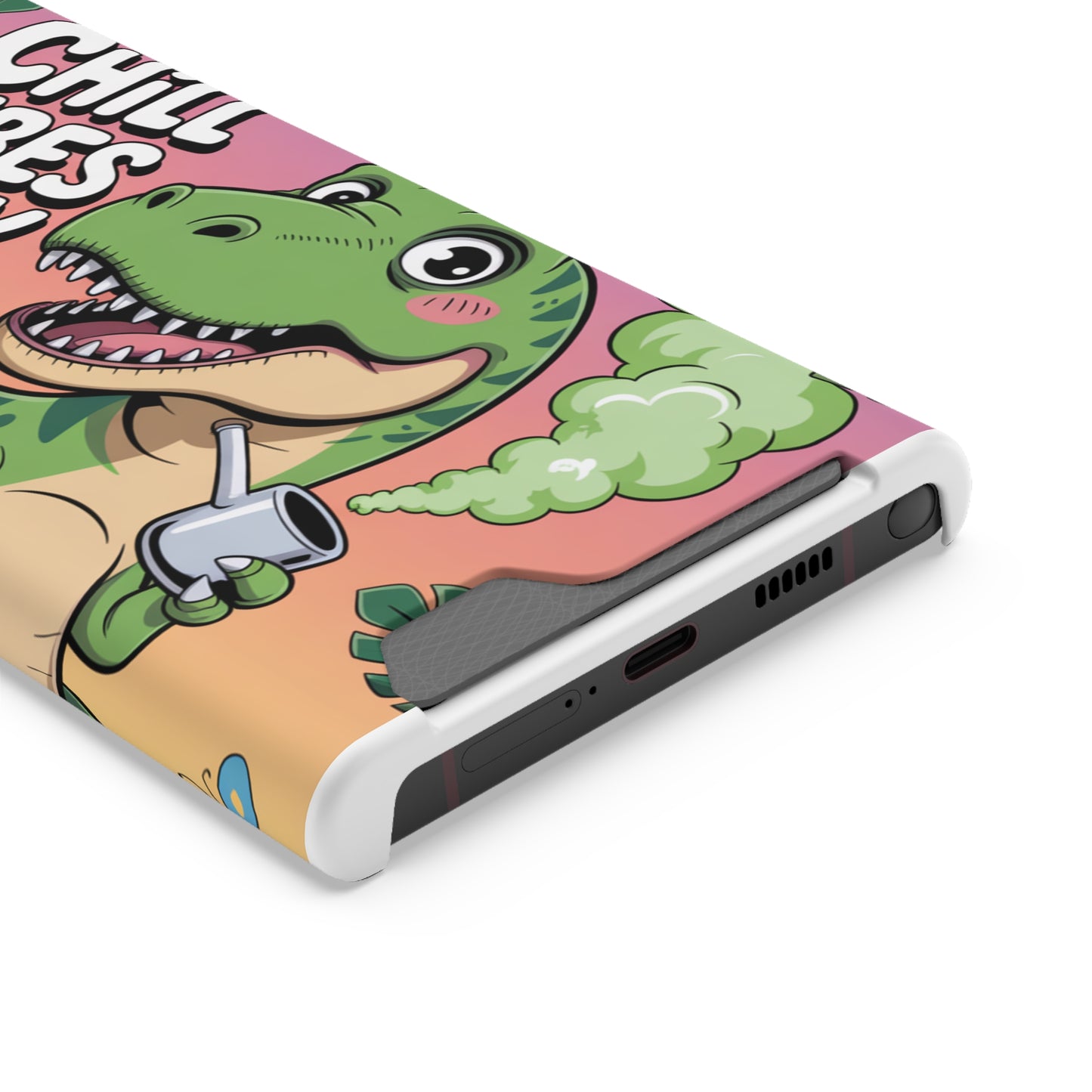 Chill Vibes Phone Case with Card Holder, Fun Dino Design for Teens, Cute Gift, Summer Vibes, Trendy Accessories