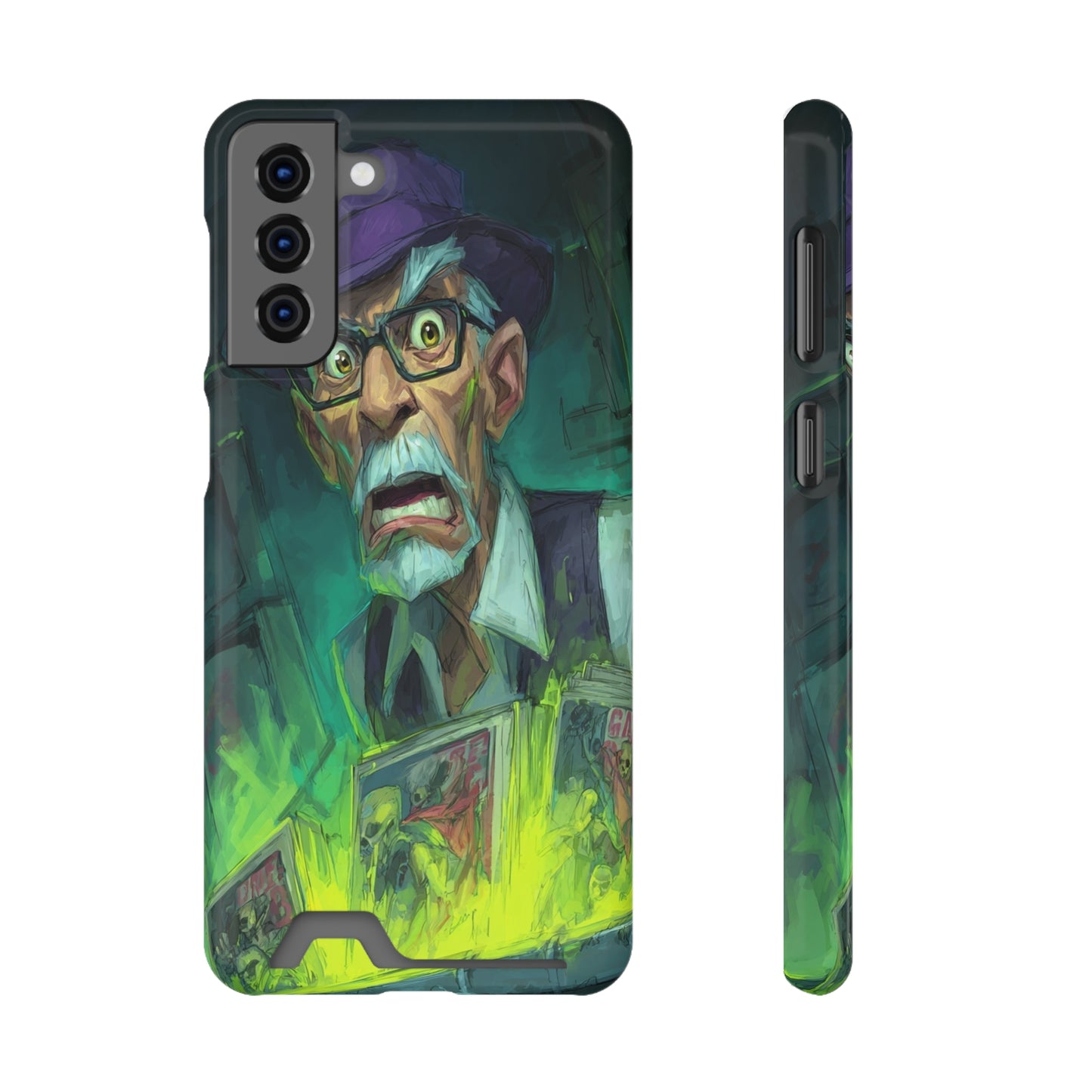 Spooky Illustrated Phone Case with Card Holder, Halloween Accessory, Unique Gift for Horror Fans, Stylish Phone Cover, Functional & Fun