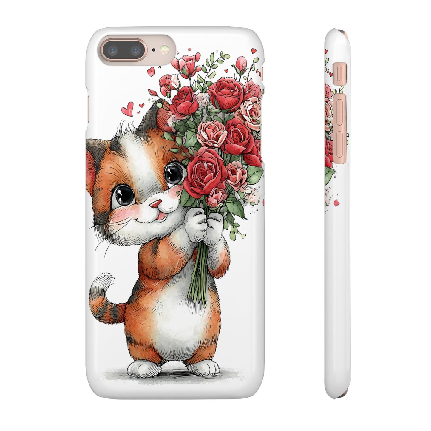 Cute Cat Snap Case with Floral Design, Pet Lovers Gift, Phone Protector for Valentine's Day, Cute Kitty Case, Animal Art Cover