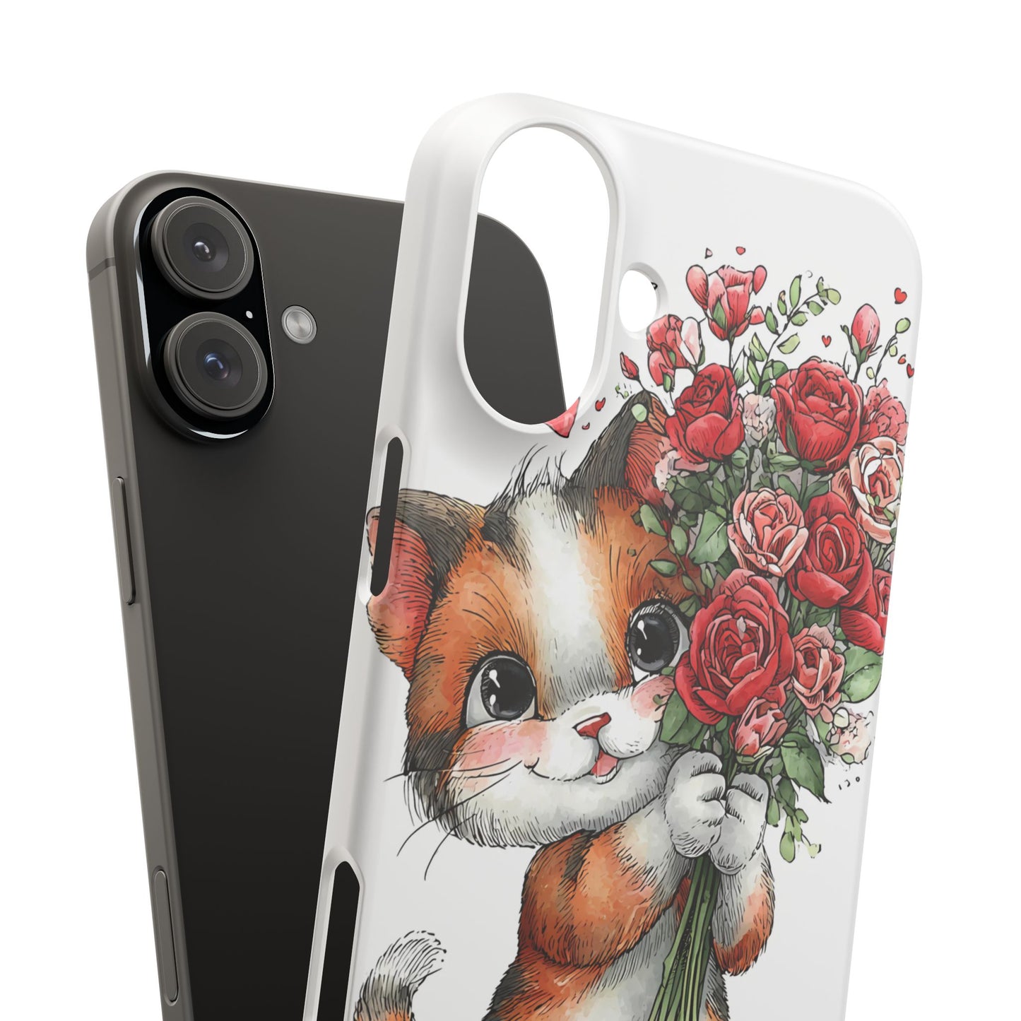 Cute Cat Snap Case with Floral Design, Pet Lovers Gift, Phone Protector for Valentine's Day, Cute Kitty Case, Animal Art Cover