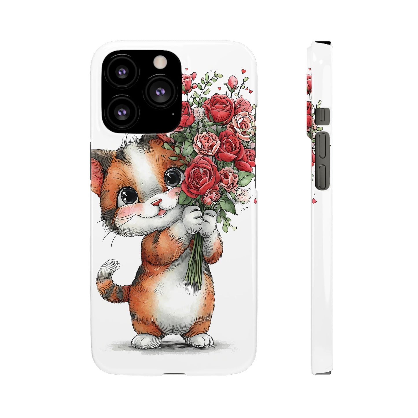 Cute Cat Snap Case with Floral Design, Pet Lovers Gift, Phone Protector for Valentine's Day, Cute Kitty Case, Animal Art Cover