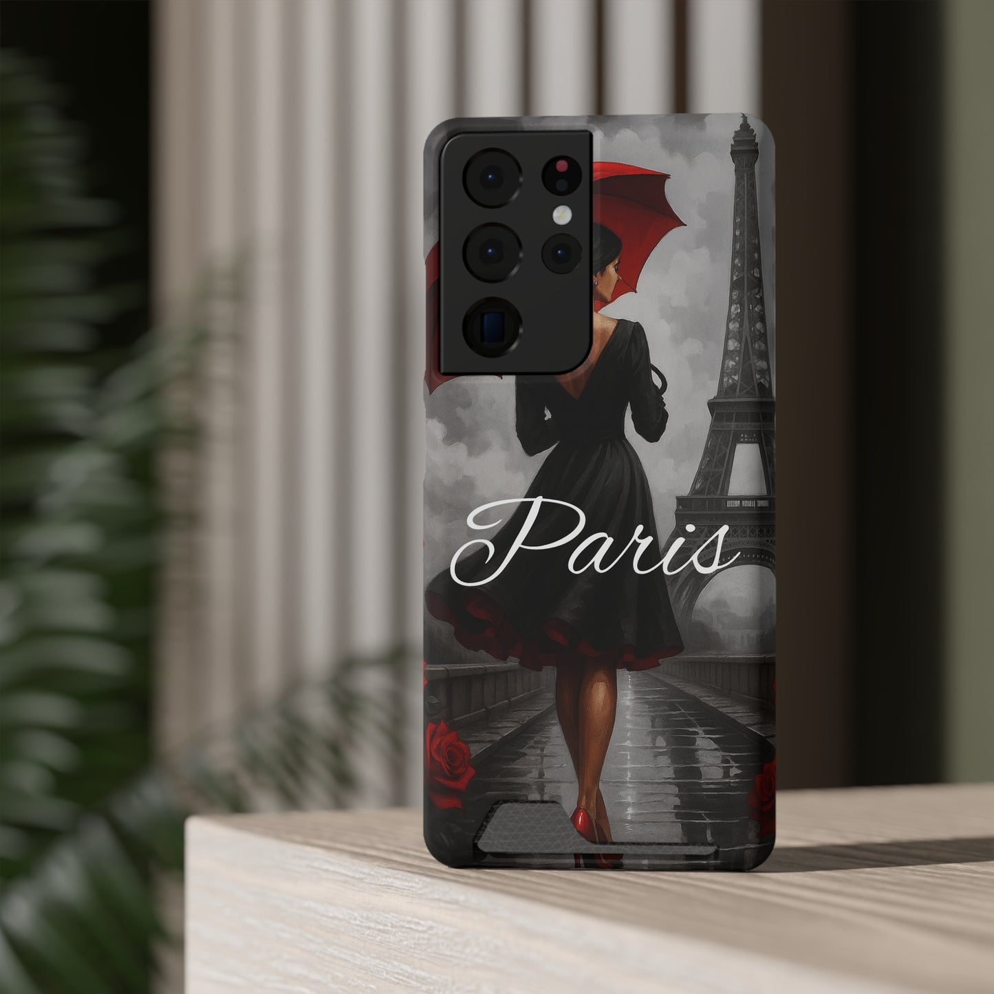 Elegant Parisian Phone Case with Card Holder, Stylish Gift for Travelers, Chic Accessory, Paris-themed, Practical Tech Holder