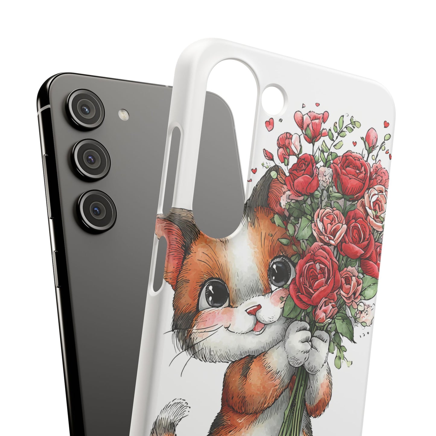 Cute Cat Snap Case with Floral Design, Pet Lovers Gift, Phone Protector for Valentine's Day, Cute Kitty Case, Animal Art Cover