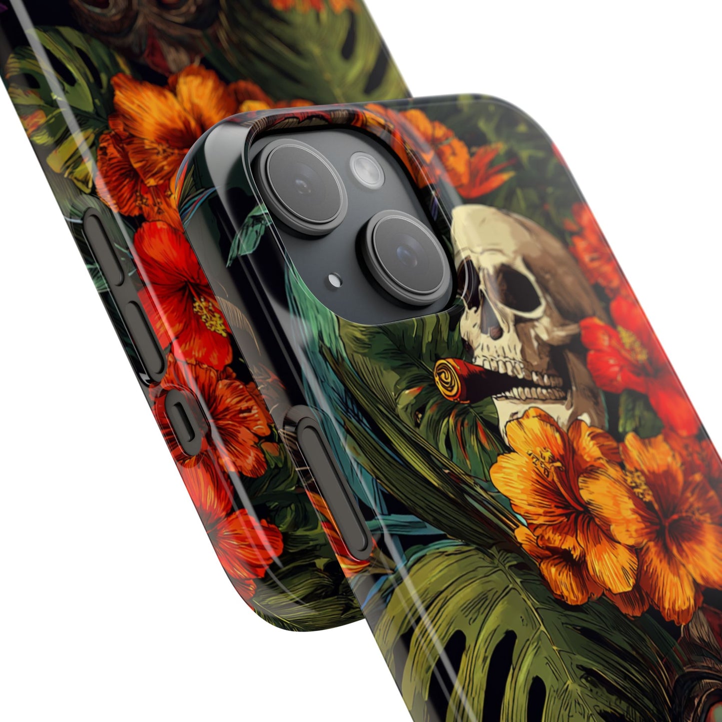 Tropical Skull Phone Case - Vibrant Floral Design, Skull Case for iPhone, Unique Tropical Art, Gift for Beach Lovers, Halloween Decor