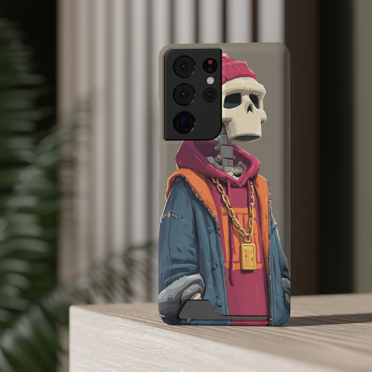 Stylish Skeleton Phone Case with Card Holder, Trendy Skull Case, Unique Gift for Tech Lovers, Halloween Decor, Everyday Use