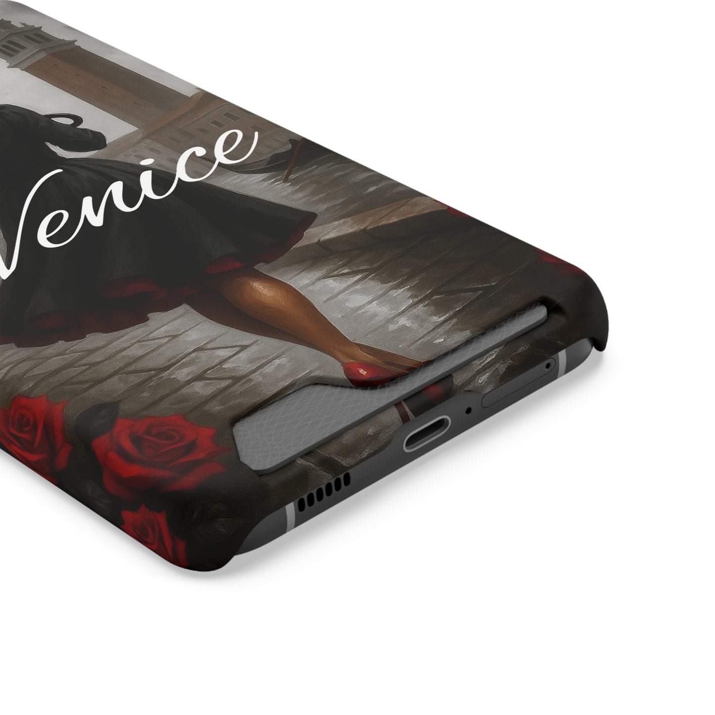 Phone Case With Card Holder, Venice Woman Design, Rainy Day Phone Wallet, Traveler Gift, Italian Art Accessory, Cute Cellphone Cover