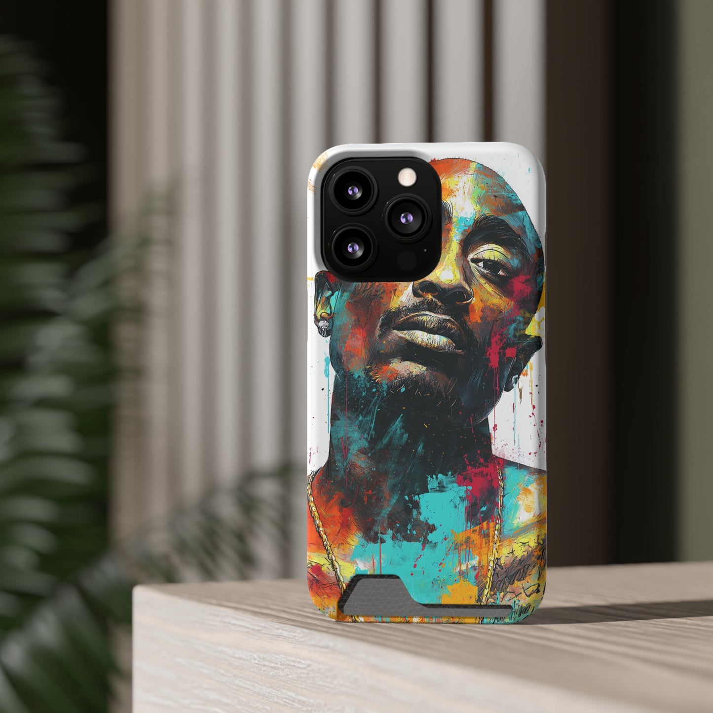 Vibrant Phone Case with Card Holder, Abstract Art Phone Cover, Stylish Smartphone Case, Unique Gift for Music Lovers, Hip-Hop Inspired Case