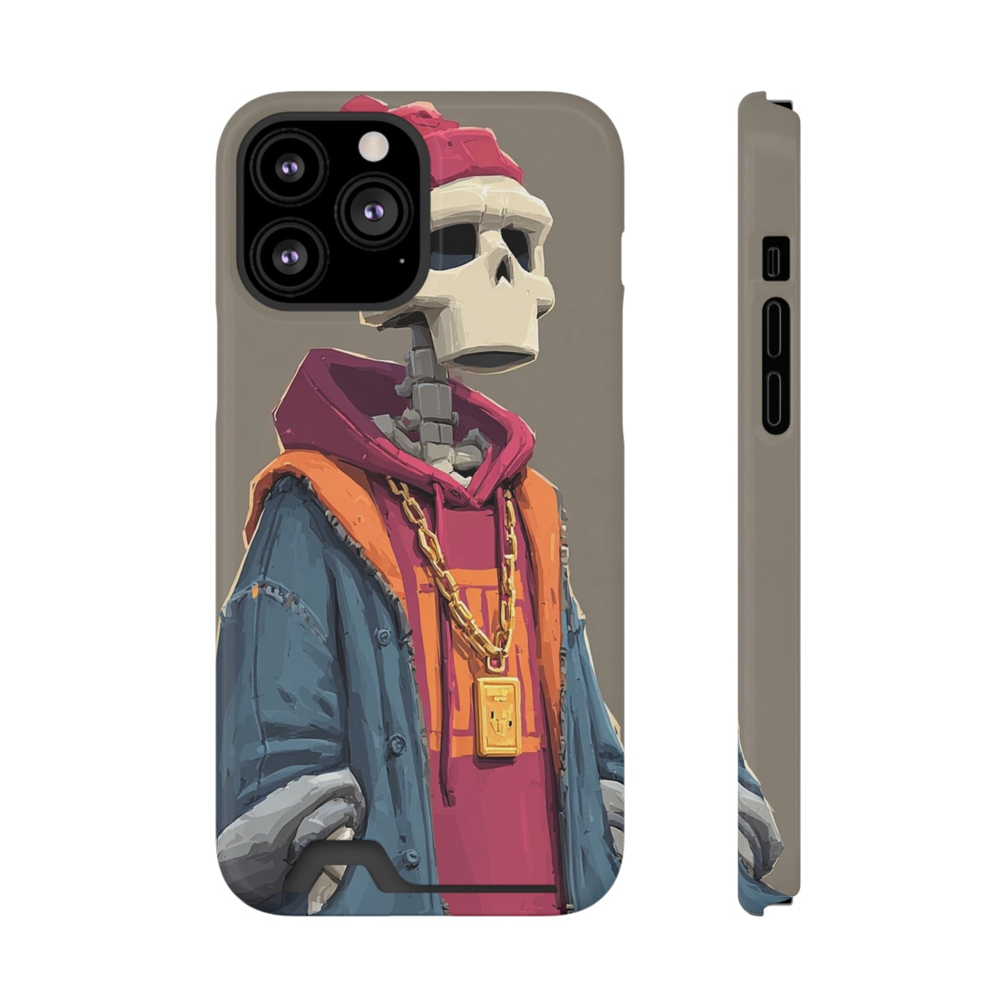 Stylish Skeleton Phone Case with Card Holder, Trendy Skull Case, Unique Gift for Tech Lovers, Halloween Decor, Everyday Use