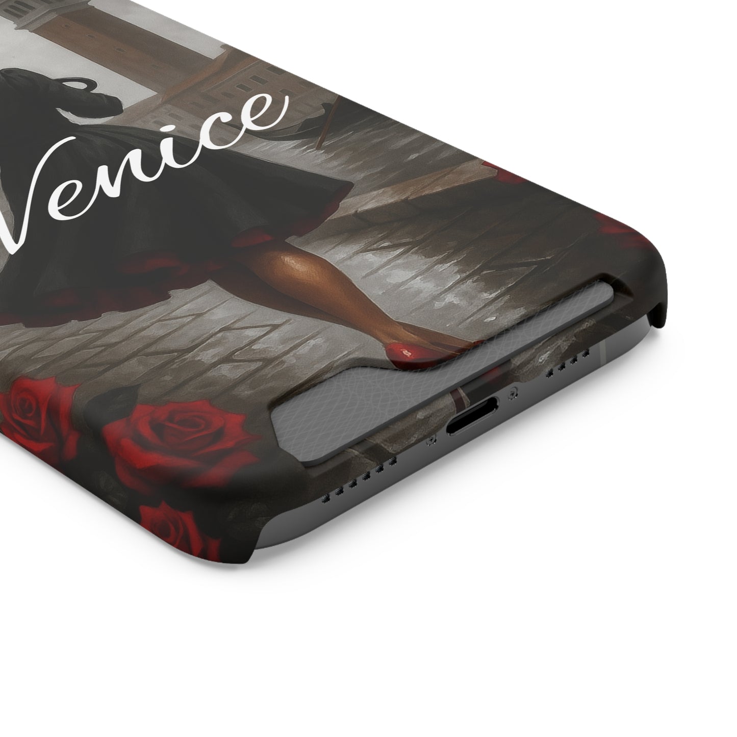 Phone Case With Card Holder, Venice Woman Design, Rainy Day Phone Wallet, Traveler Gift, Italian Art Accessory, Cute Cellphone Cover