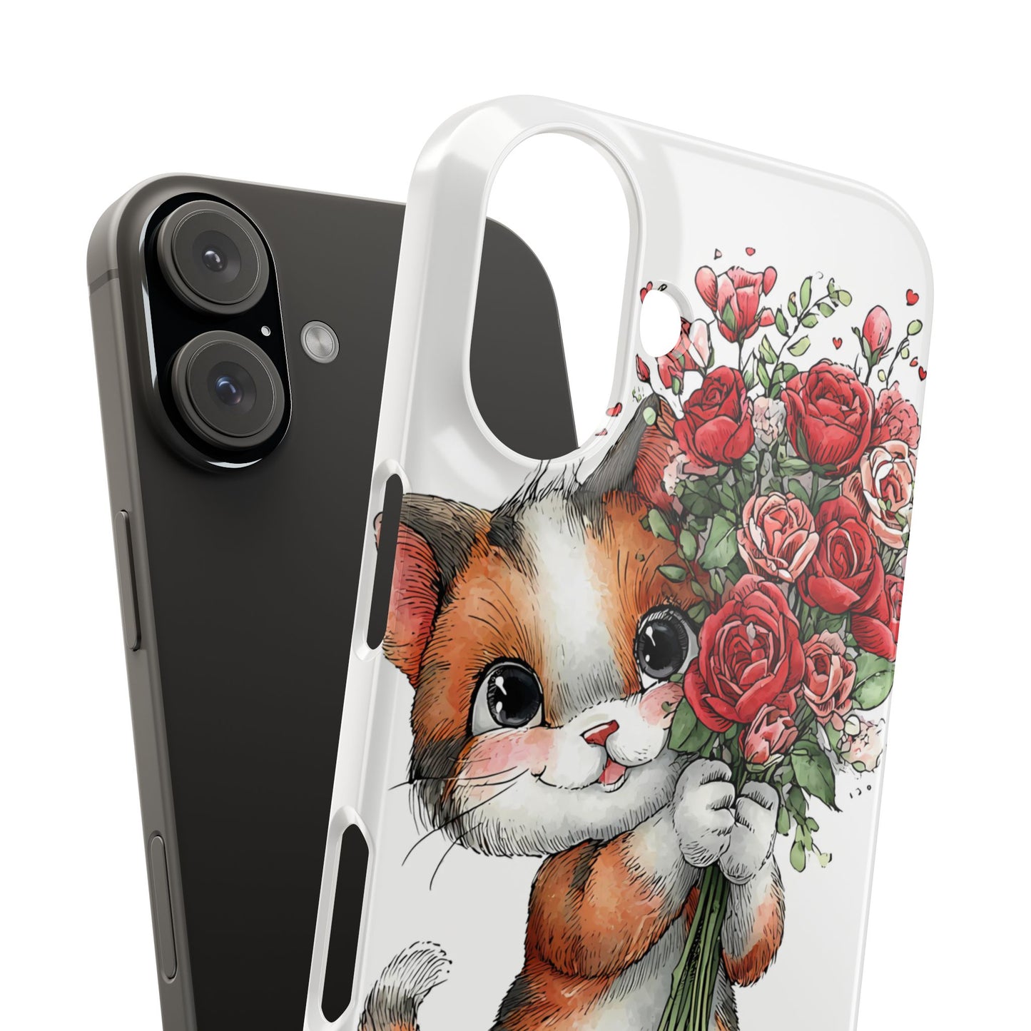 Cute Cat Snap Case with Floral Design, Pet Lovers Gift, Phone Protector for Valentine's Day, Cute Kitty Case, Animal Art Cover