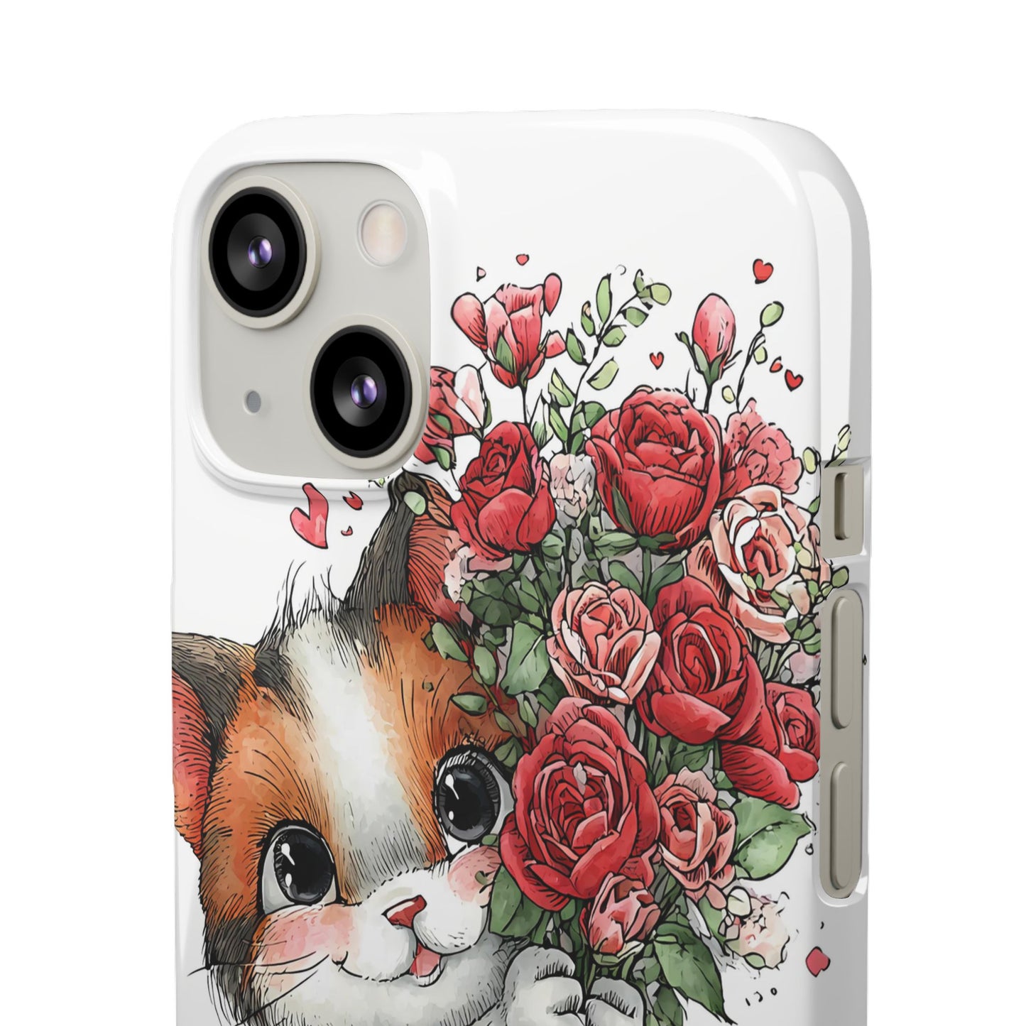 Cute Cat Snap Case with Floral Design, Pet Lovers Gift, Phone Protector for Valentine's Day, Cute Kitty Case, Animal Art Cover