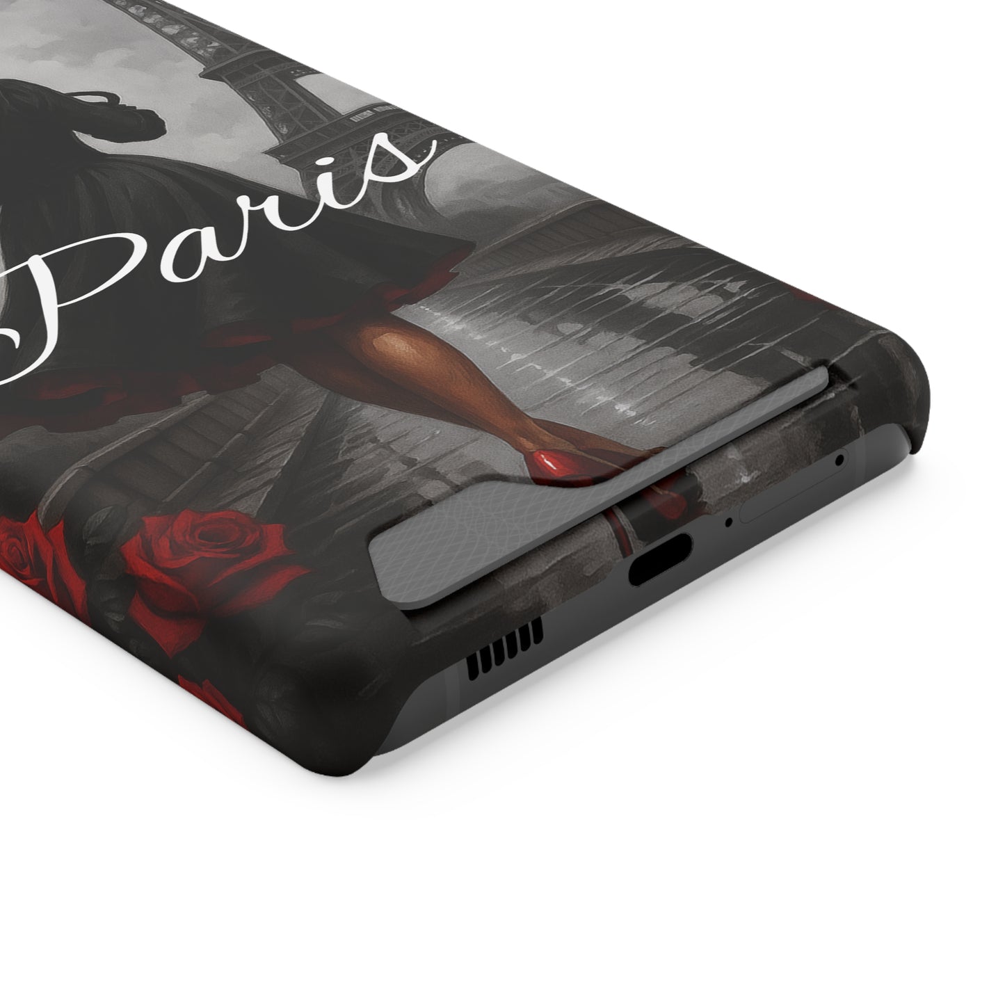Elegant Parisian Phone Case with Card Holder, Stylish Gift for Travelers, Chic Accessory, Paris-themed, Practical Tech Holder