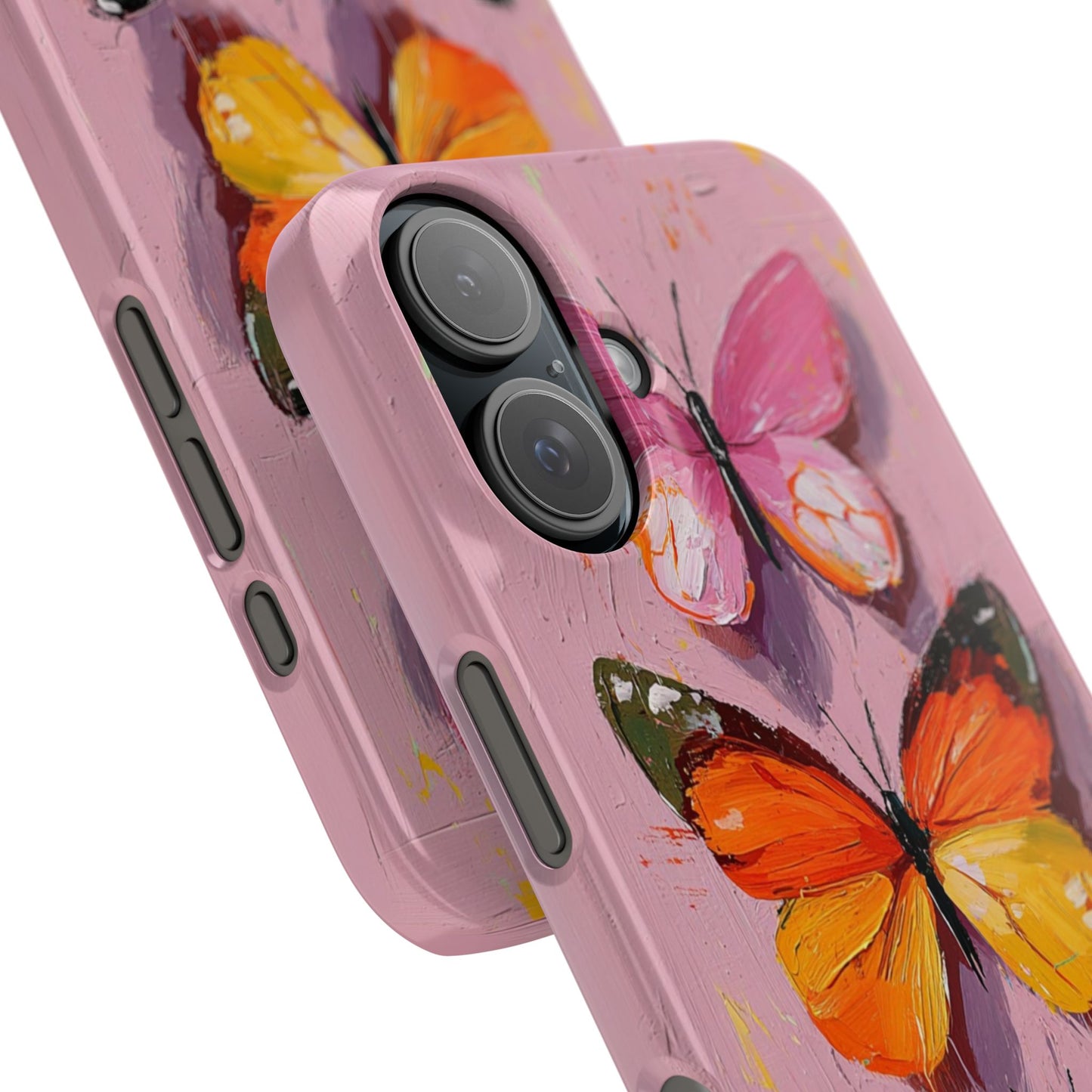Pink butterfly snap phone case with 3D wrap design for iPhone and Samsung
