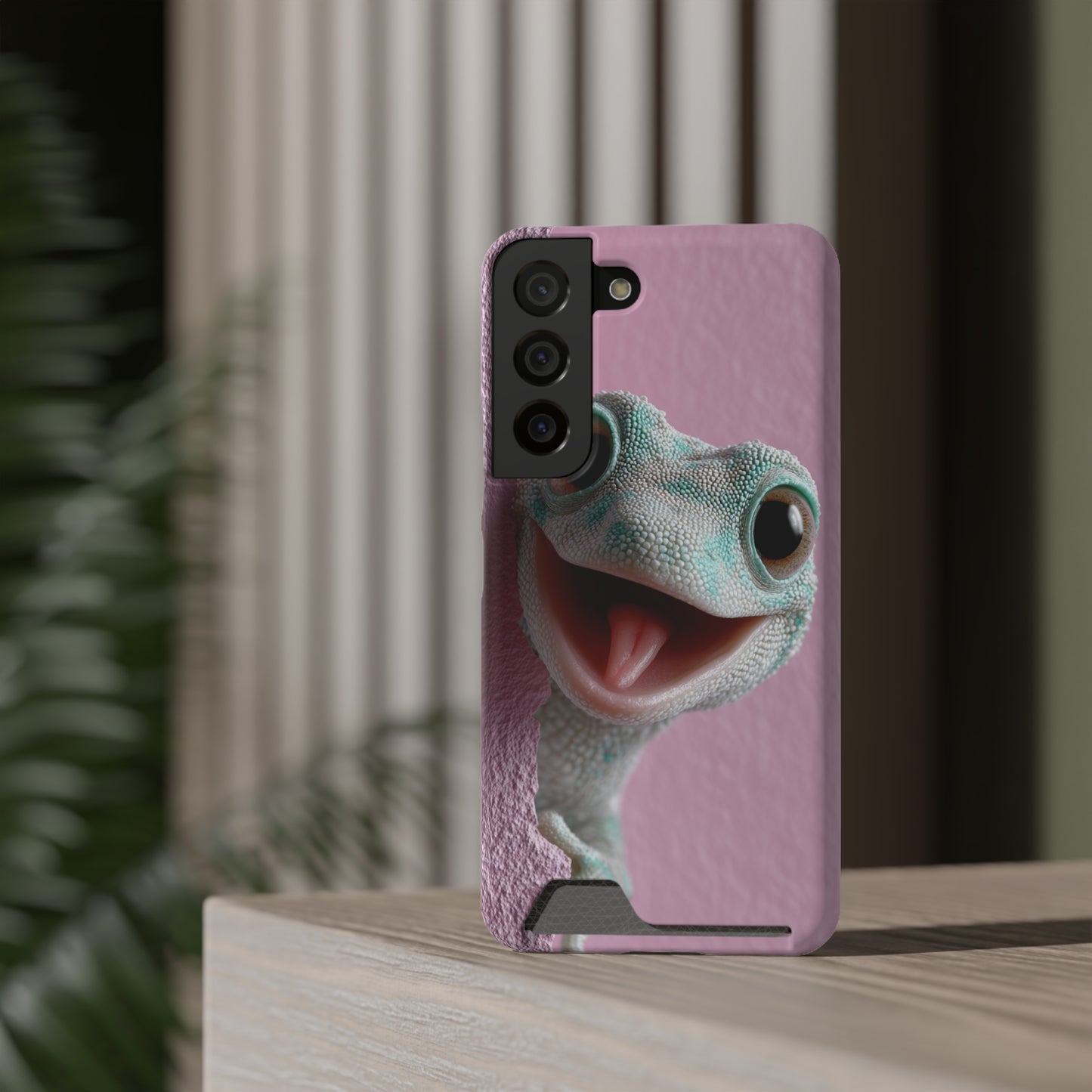 Fun Gecko Phone Case with Card Holder, Cute Cell Phone Accessory, Animal Lover Gift, Party Favor, Unique Phone Cover