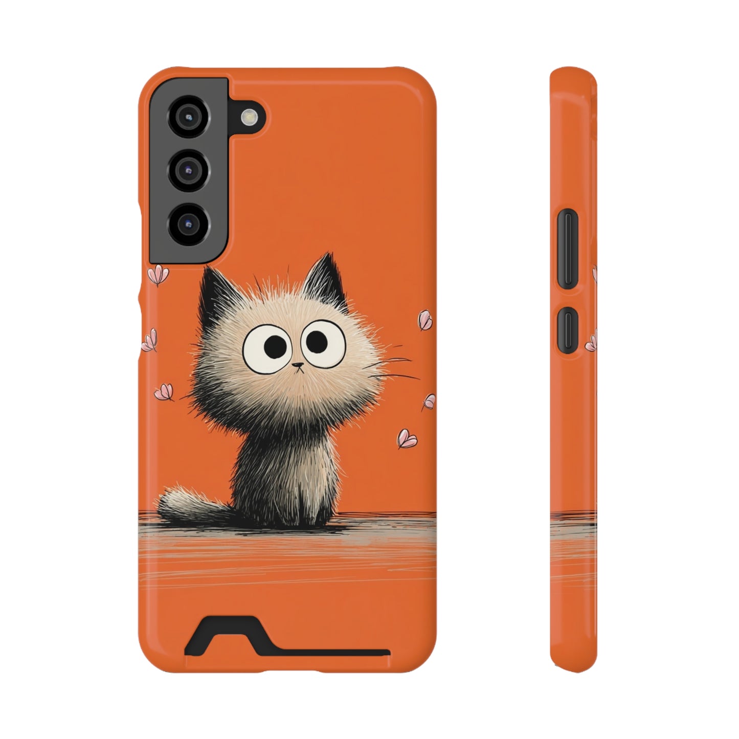 Cute Cat Phone Case with Card Holder, Playful Kitty Design, Pet Lover Gift, Cat Mom Accessory, Fun Birthday Present, Orange Cat Phone Case