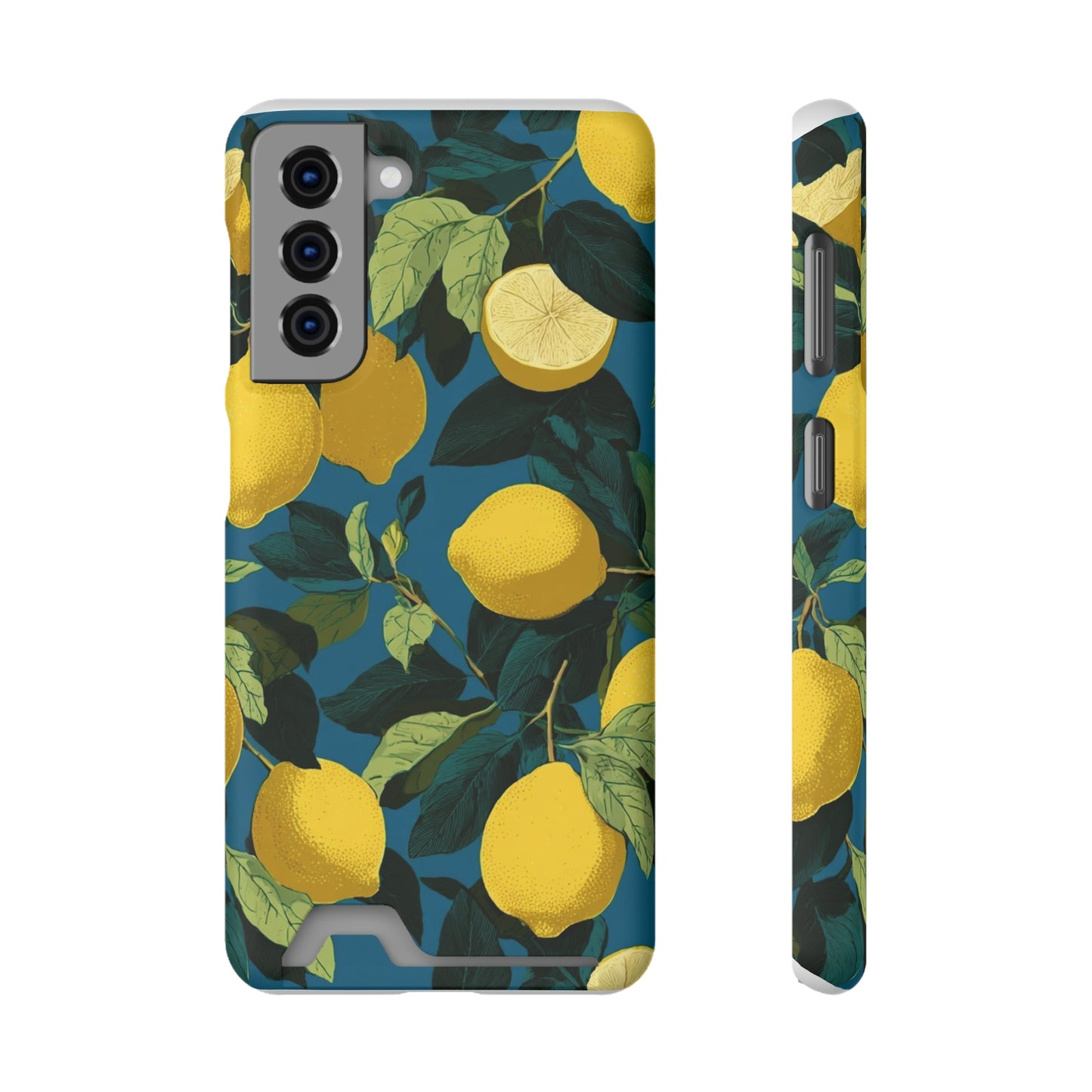 Lemon Print Phone Case with Card Holder, Chic Phone Accessory, Gift for Her, Cell Phone Cover, Summer Vibe, Floral Phone Case