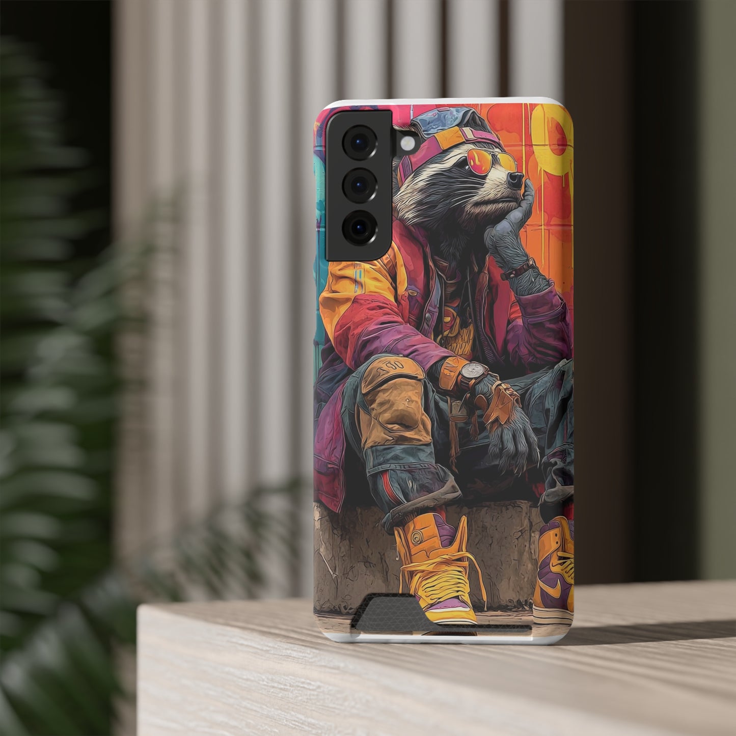 Stylish Phone Case With Card Holder, Trendy Mobile Accessory, Urban Art, Perfect Gift for Teens, Cool Gadget for Everyday Use