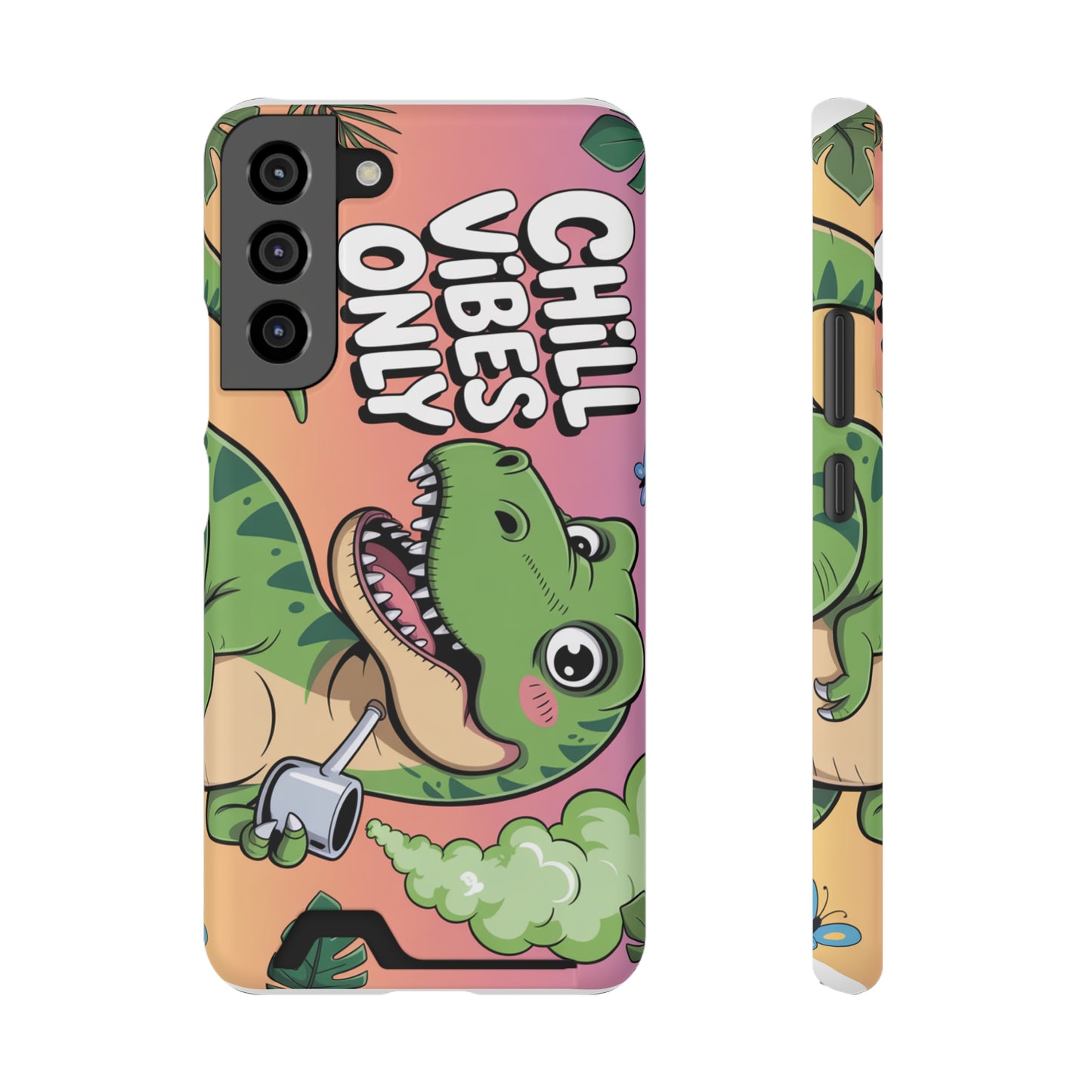 Chill Vibes Phone Case with Card Holder, Fun Dino Design for Teens, Cute Gift, Summer Vibes, Trendy Accessories