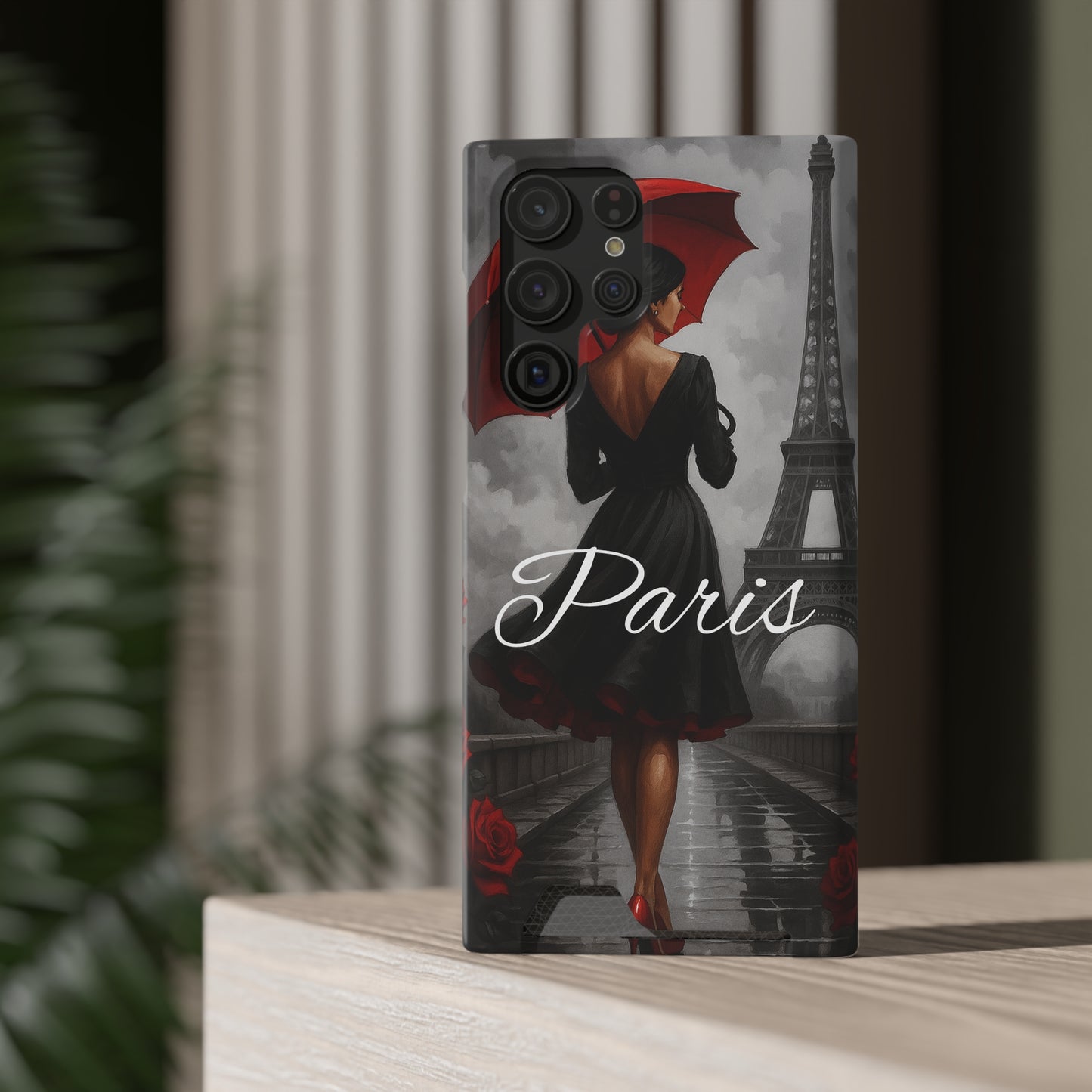 Elegant Parisian Phone Case with Card Holder, Stylish Gift for Travelers, Chic Accessory, Paris-themed, Practical Tech Holder