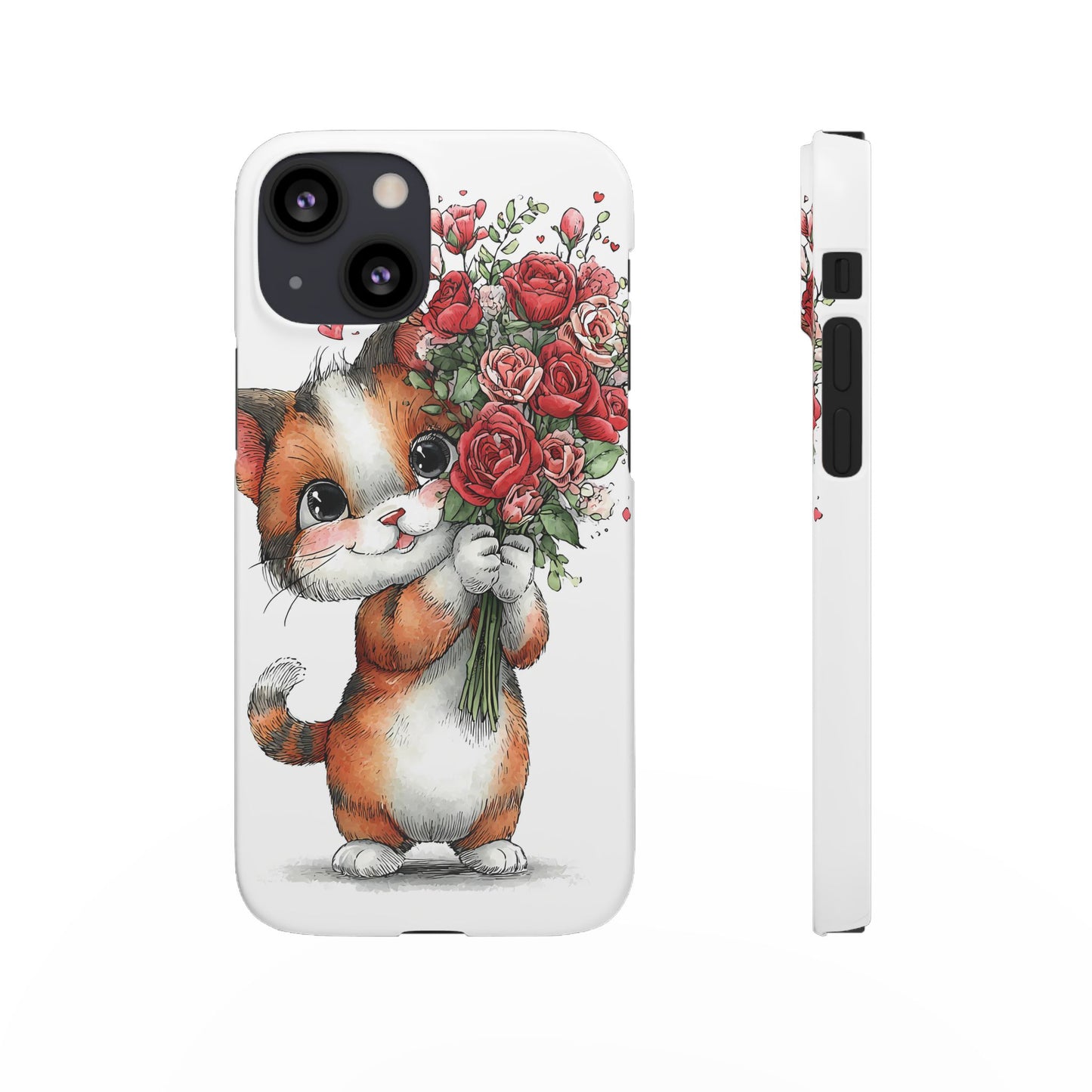 Cute Cat Snap Case with Floral Design, Pet Lovers Gift, Phone Protector for Valentine's Day, Cute Kitty Case, Animal Art Cover