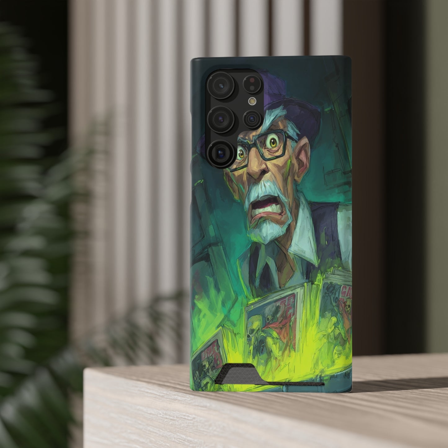 Spooky Illustrated Phone Case with Card Holder, Halloween Accessory, Unique Gift for Horror Fans, Stylish Phone Cover, Functional & Fun