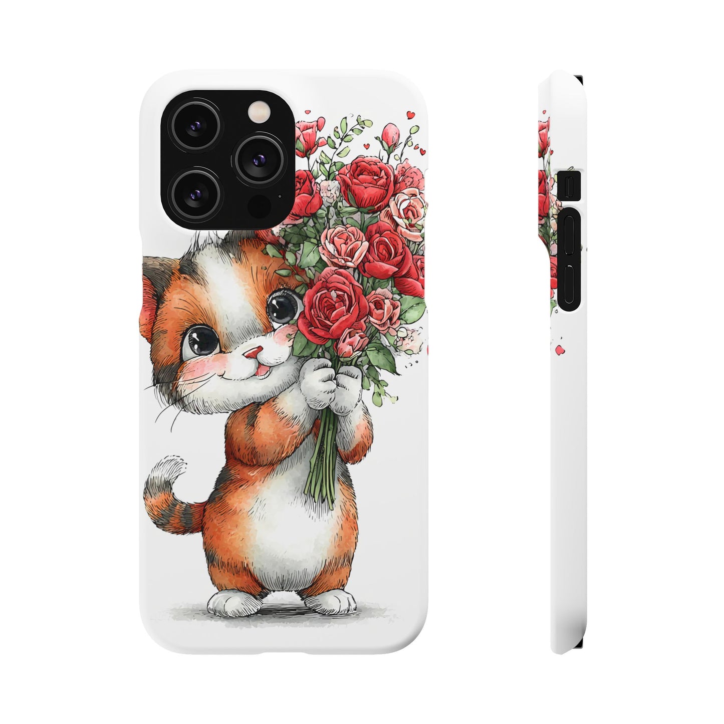 Cute Cat Snap Case with Floral Design, Pet Lovers Gift, Phone Protector for Valentine's Day, Cute Kitty Case, Animal Art Cover