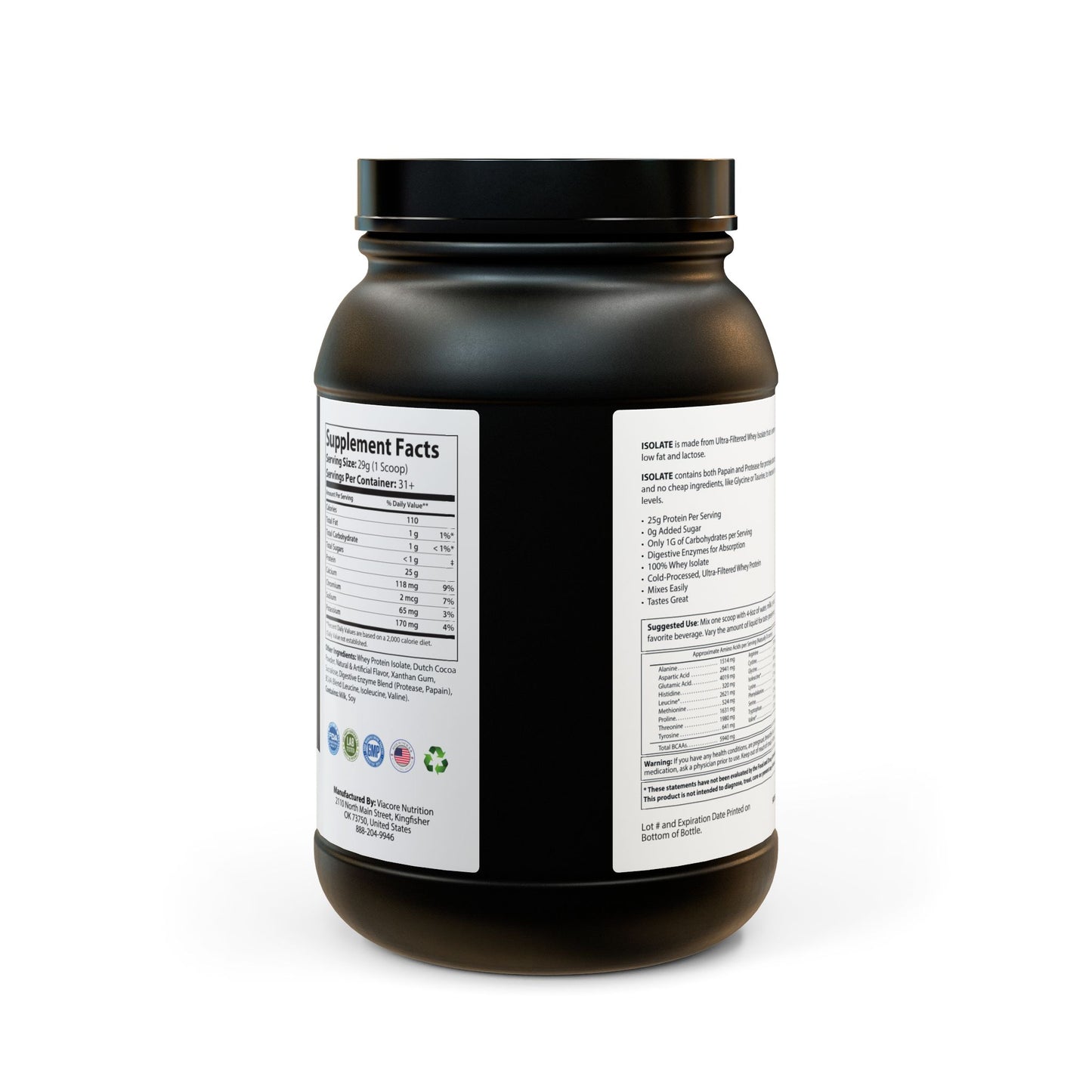 Protein Supplement - Chocolate - Muscle Growth & Recovery - Whey Isolate - 907g