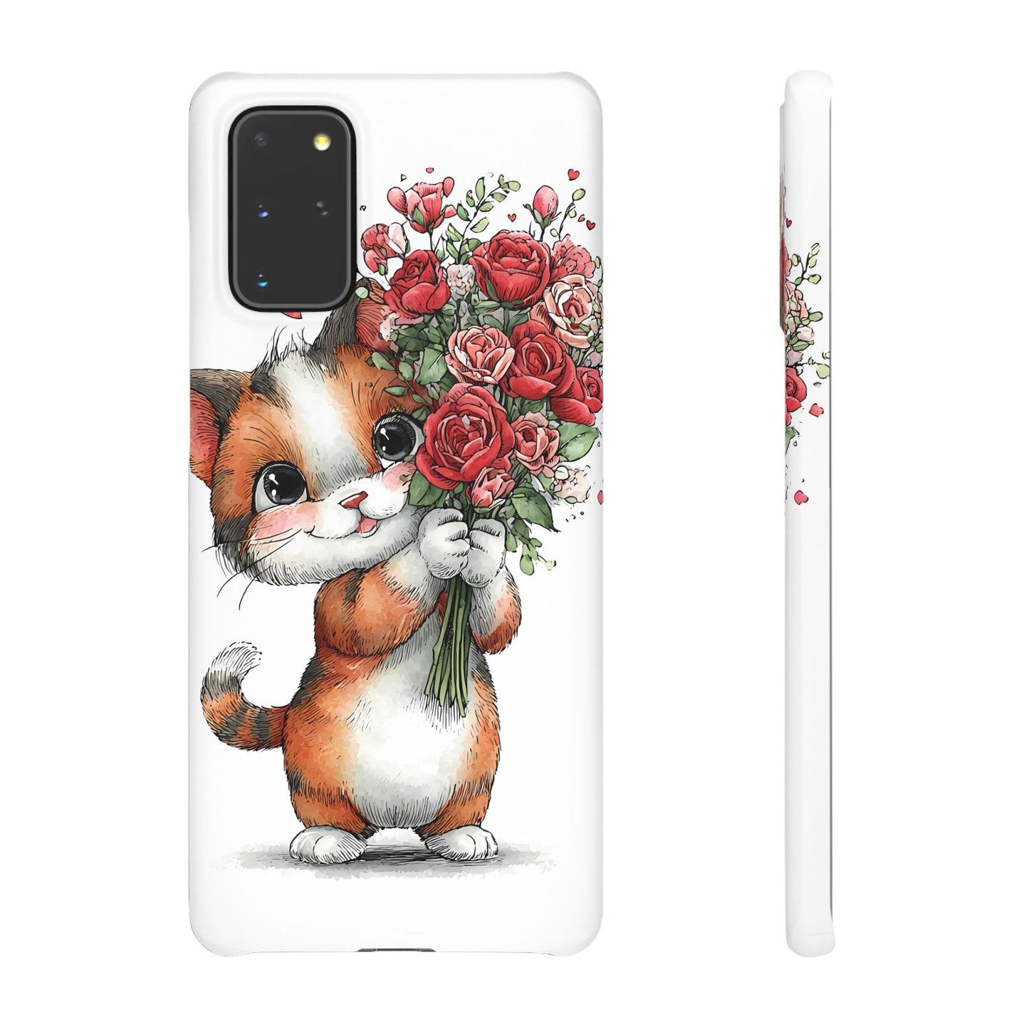 Cute Cat Snap Case with Floral Design, Pet Lovers Gift, Phone Protector for Valentine's Day, Cute Kitty Case, Animal Art Cover