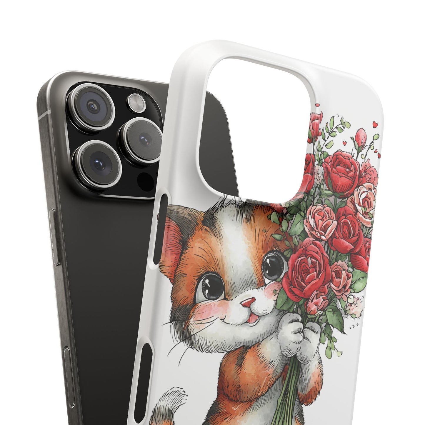 Cute Cat Snap Case with Floral Design, Pet Lovers Gift, Phone Protector for Valentine's Day, Cute Kitty Case, Animal Art Cover